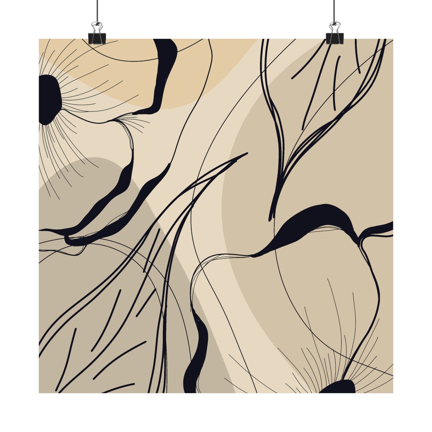 Abstract design with black lines on a beige background