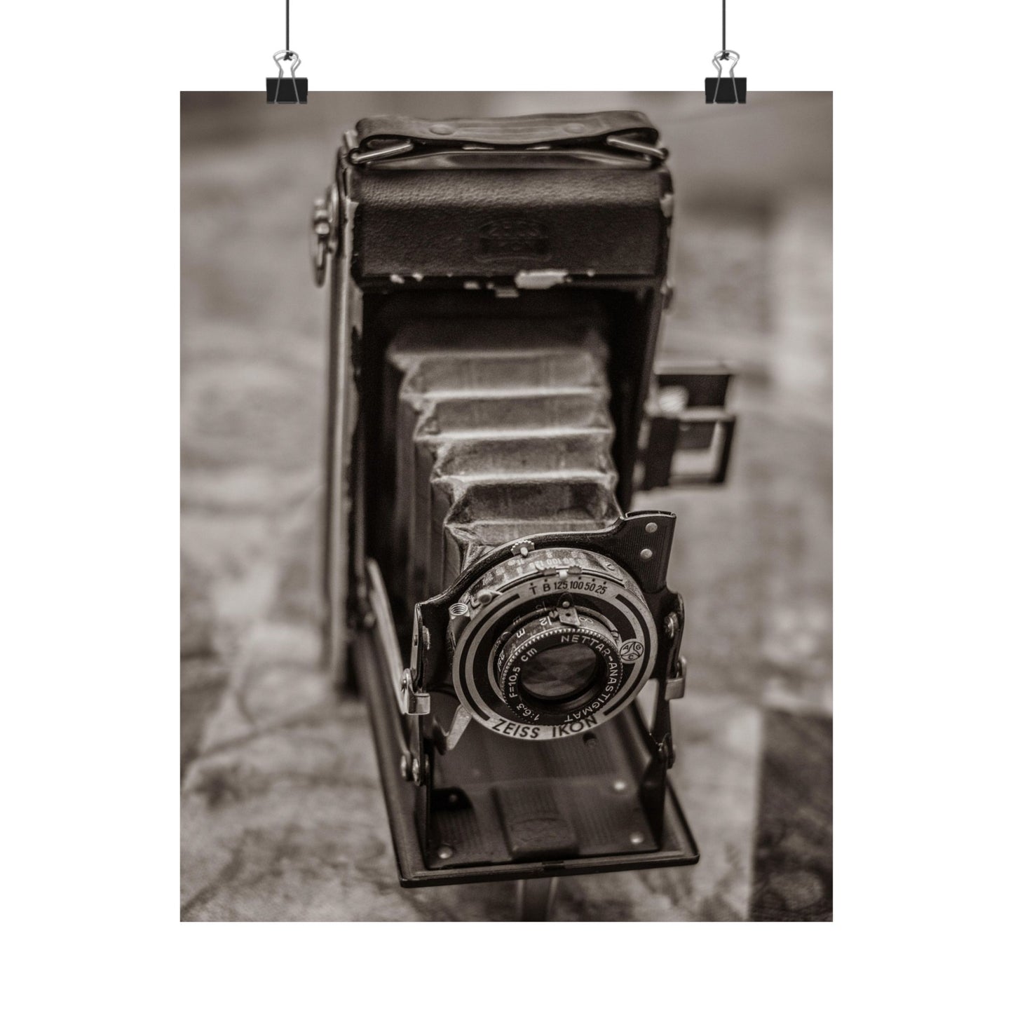 Vintage camera on a textured wall background