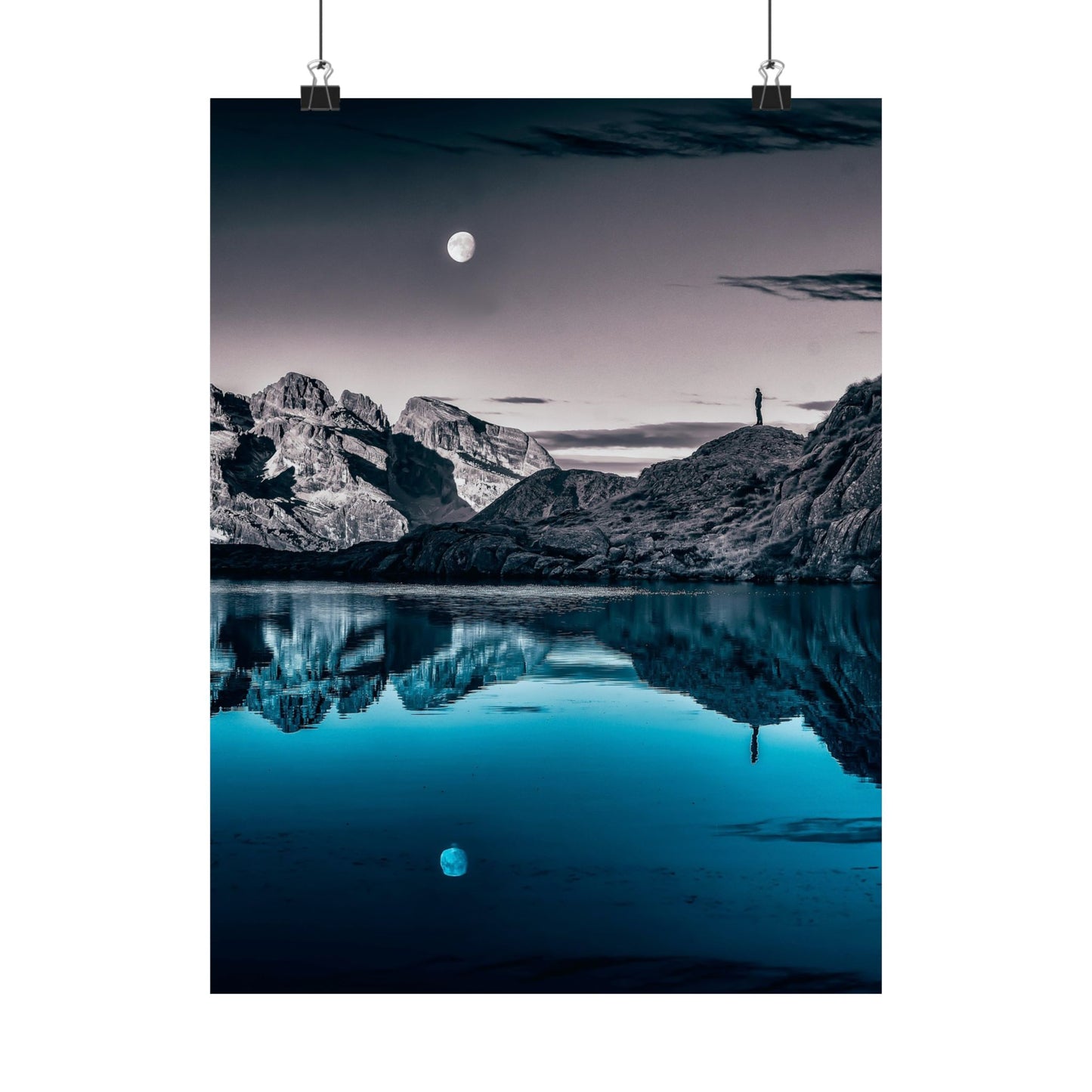 Mountain landscape with a lake and moon reflection