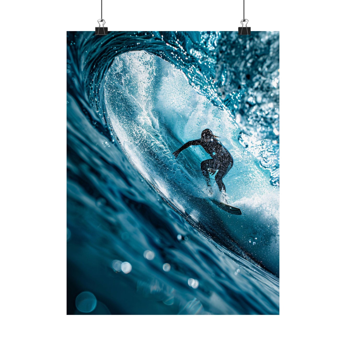 Surfer riding a large wave with a white wall of water.