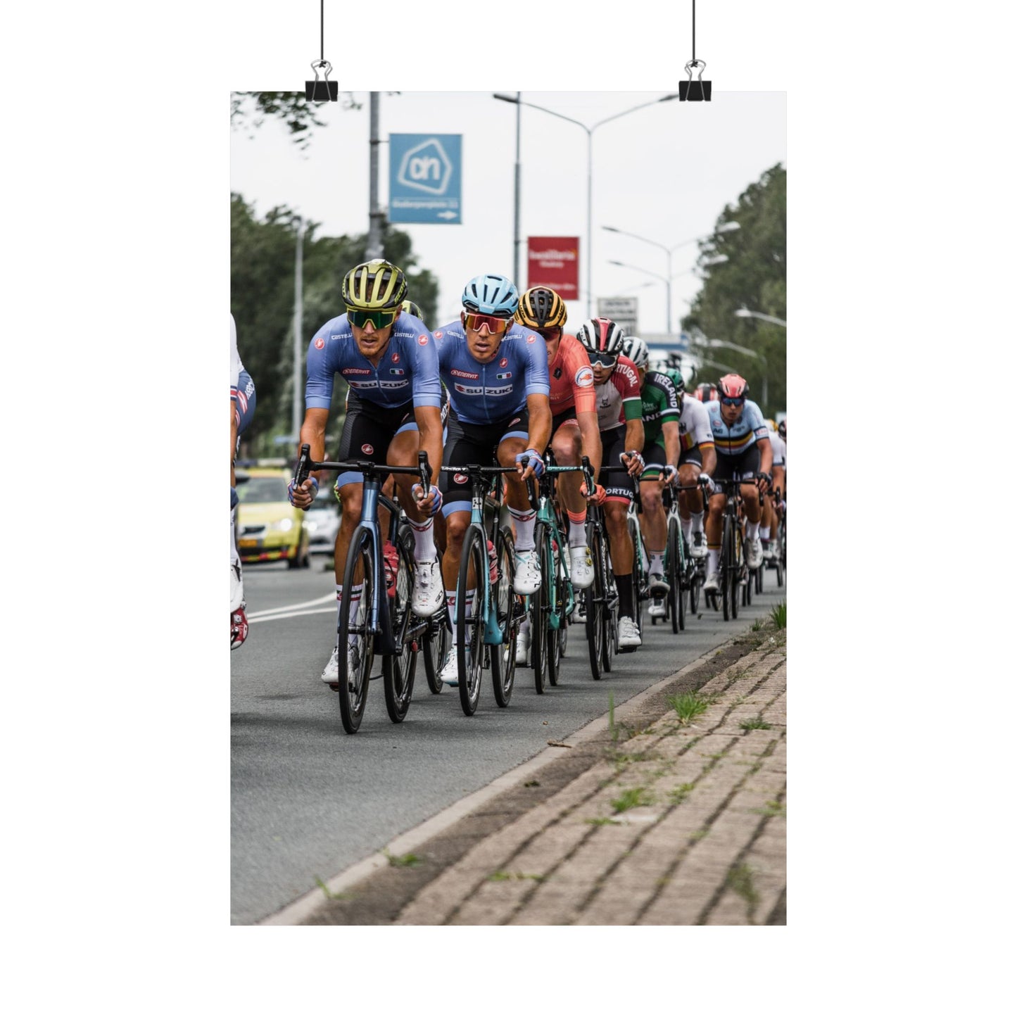 Cycling race with multiple cyclists on a road