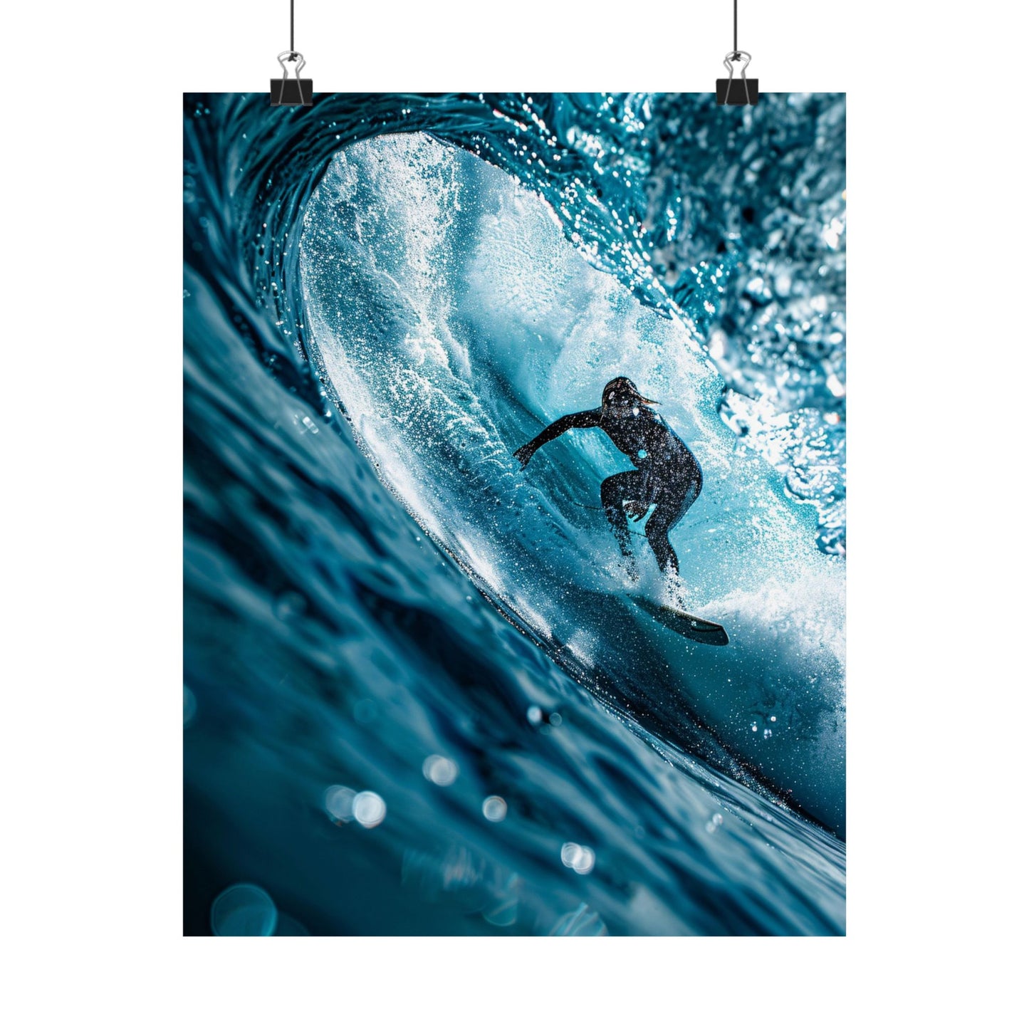 Surfer riding a large wave with a white wall of water.