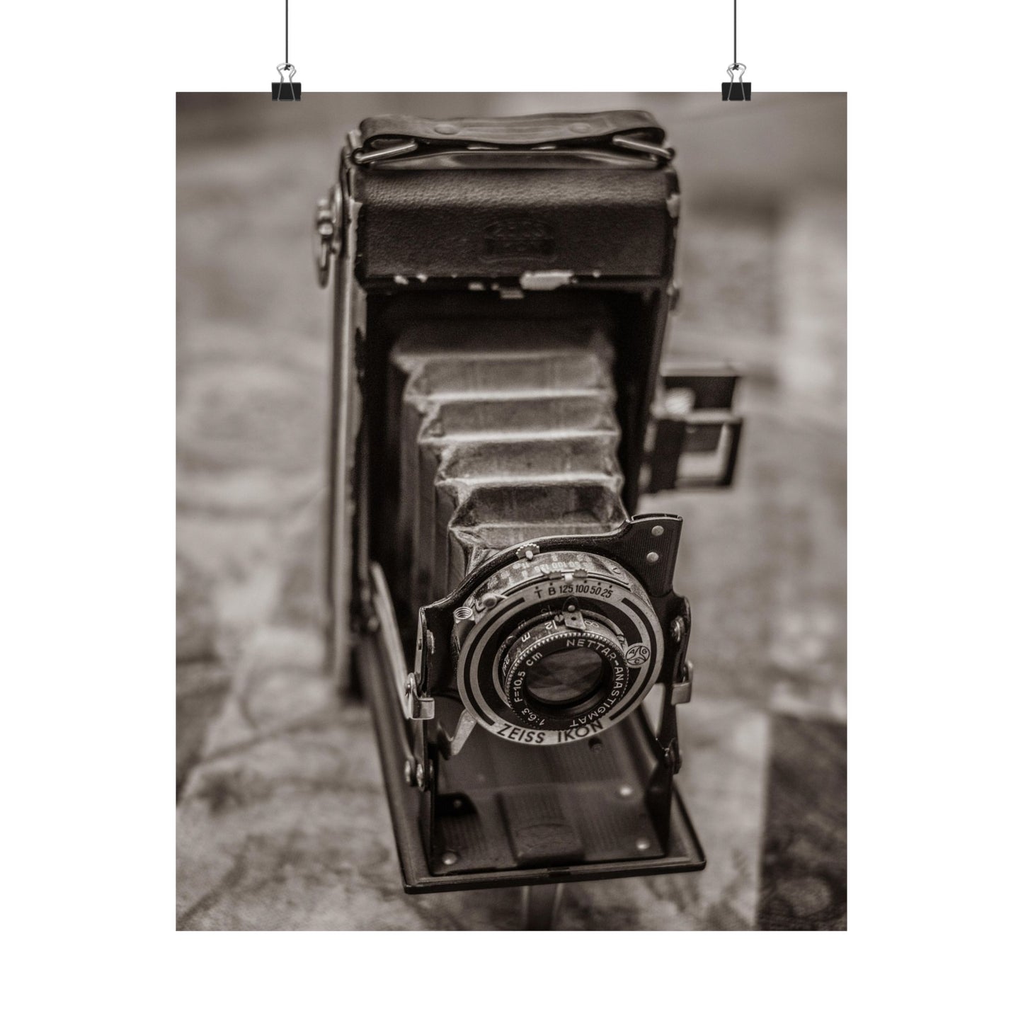 Vintage camera on a textured wall background
