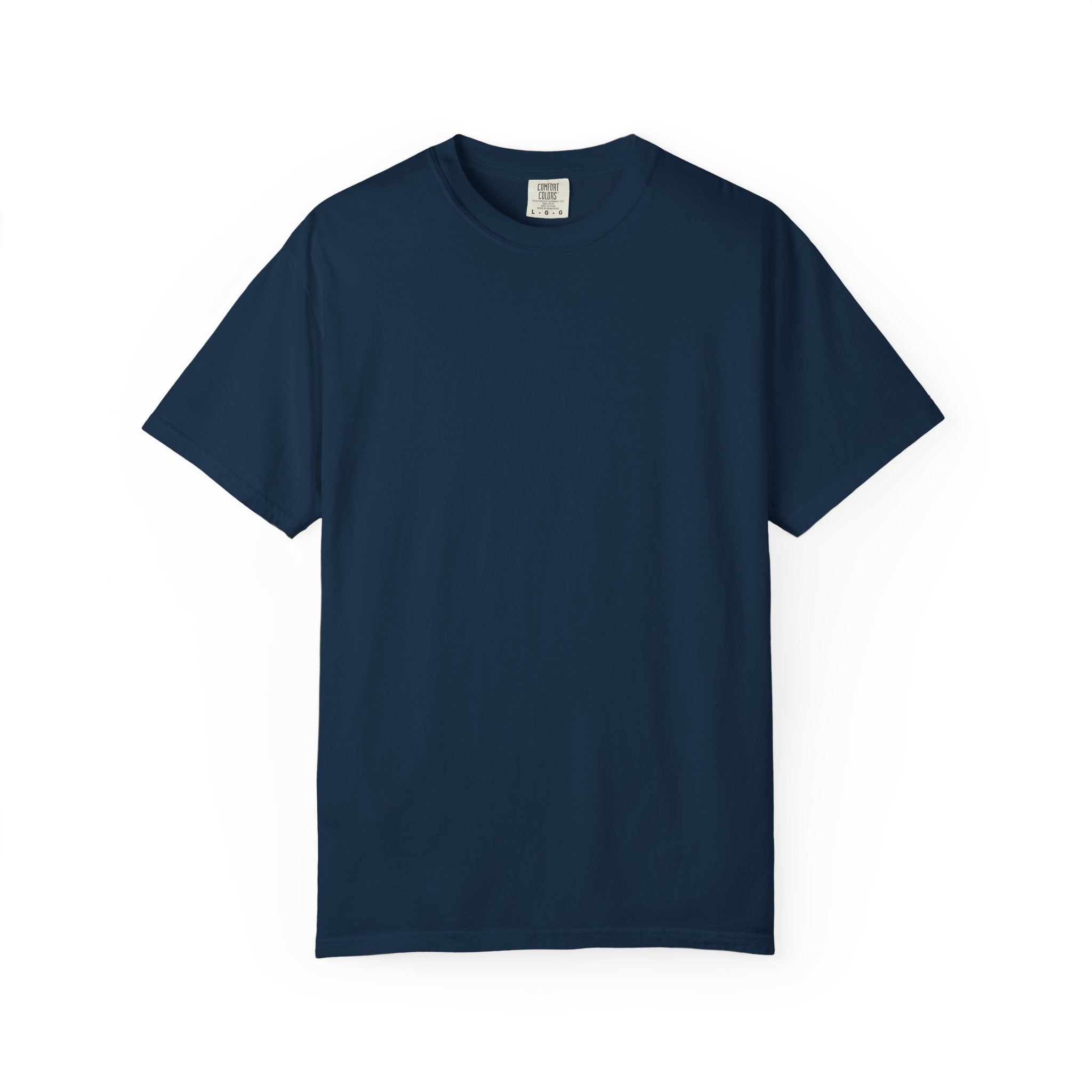 Navy blue t-shirt on a white background