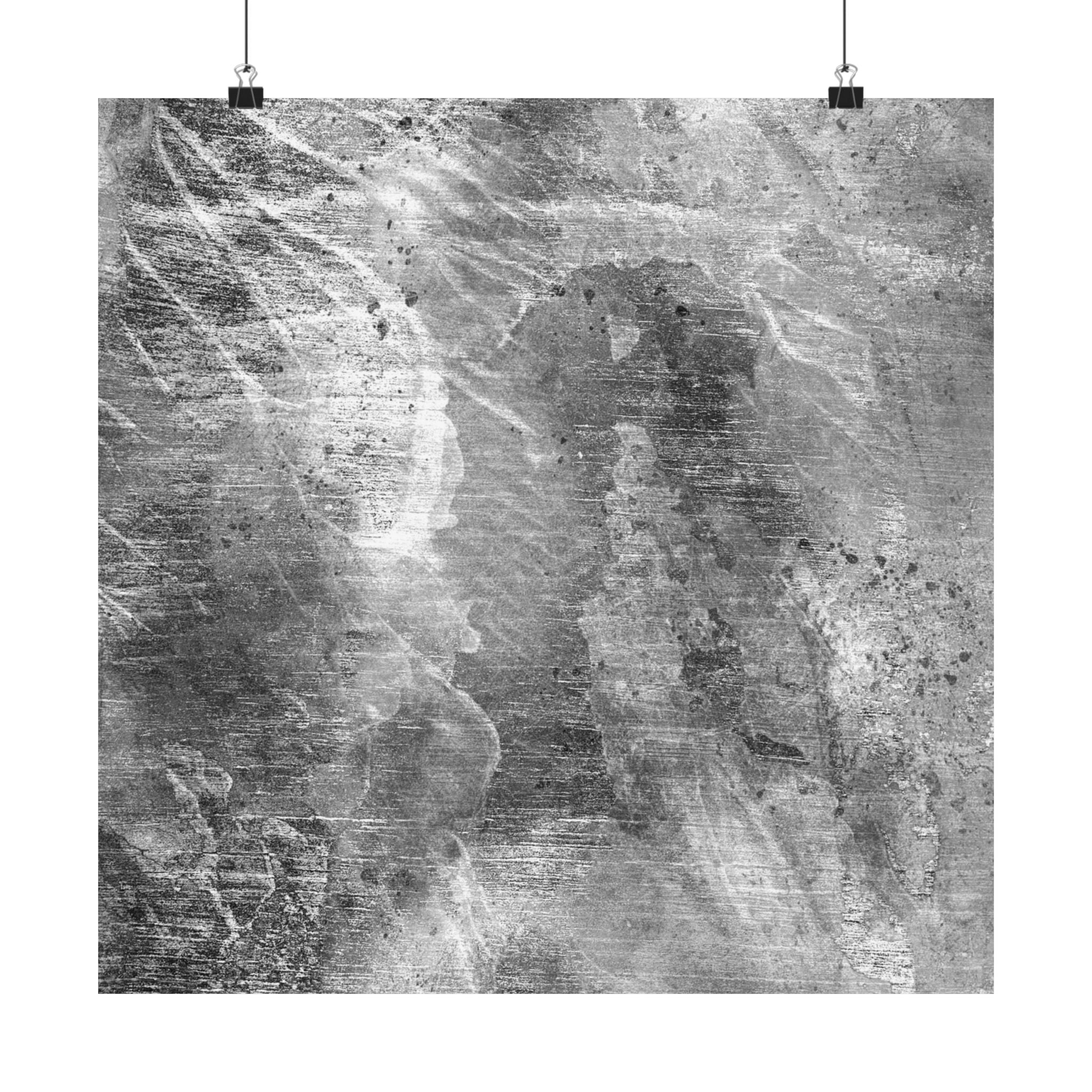 Abstract black and white art print on a textured surface