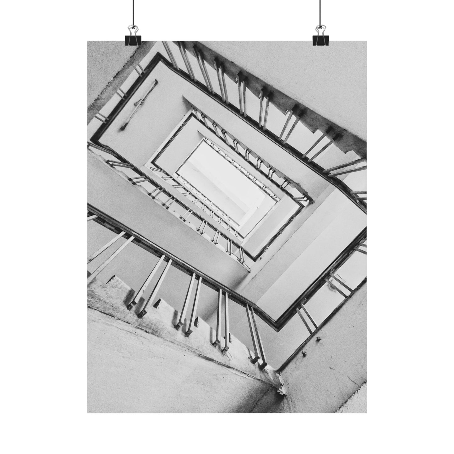 Black and white photo of a spiral staircase