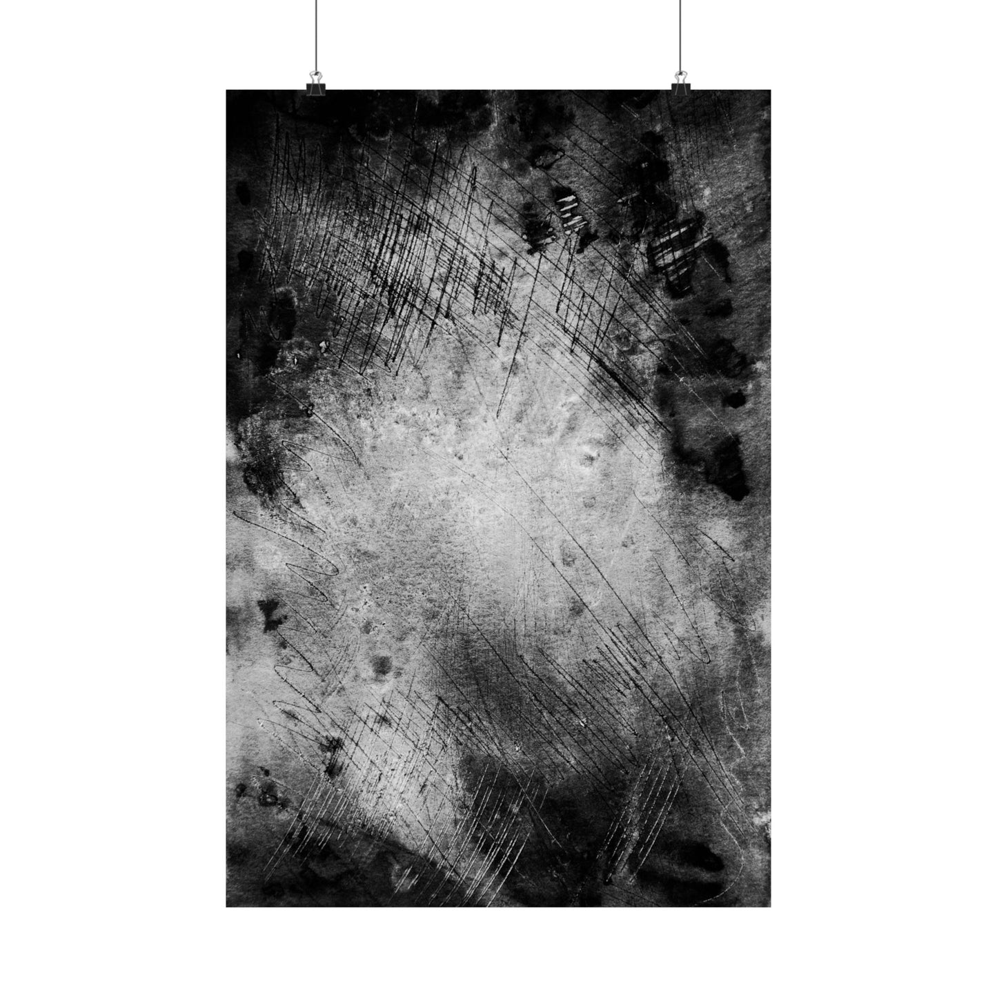 Abstract black and white art print on a white background