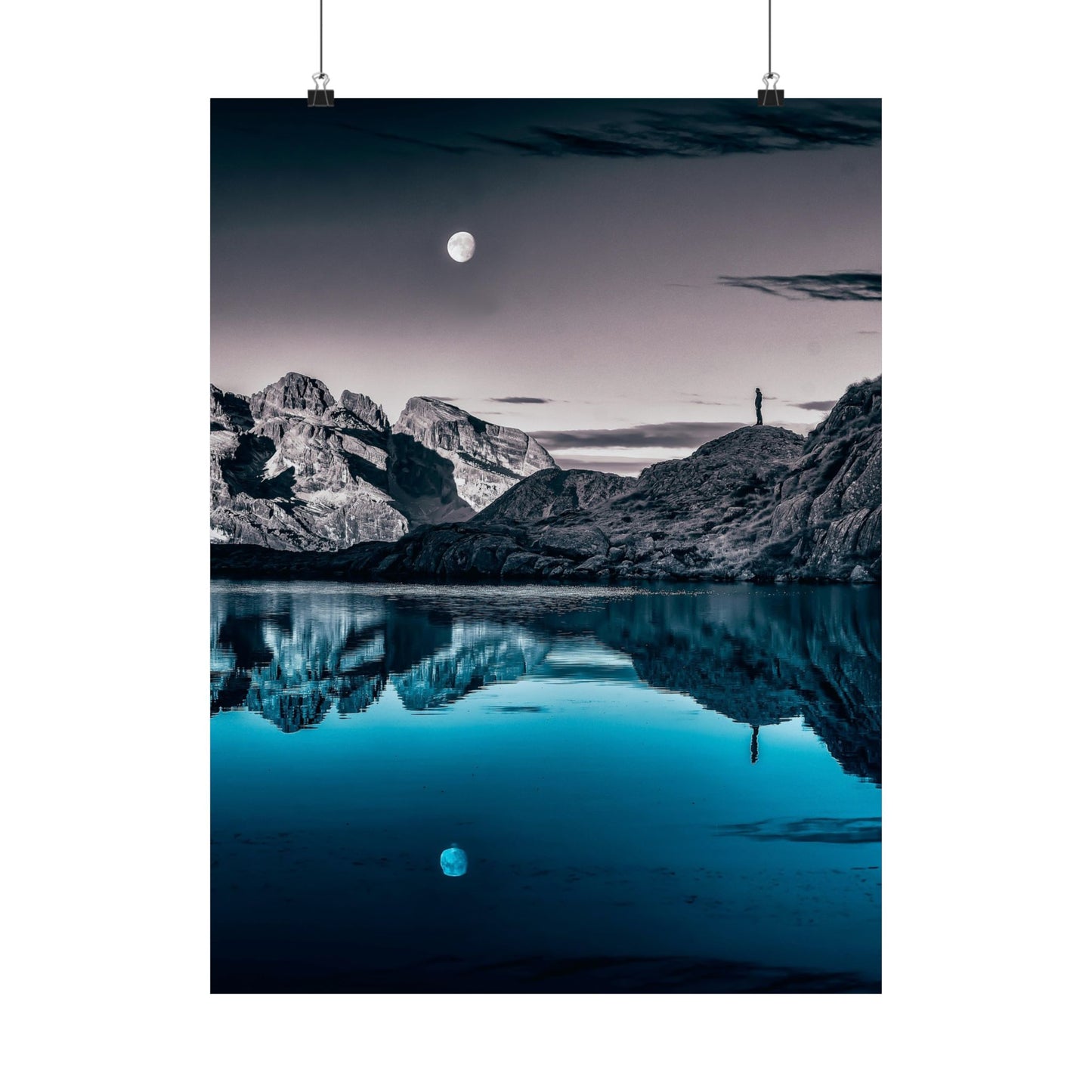Mountain landscape with a lake and moon reflection