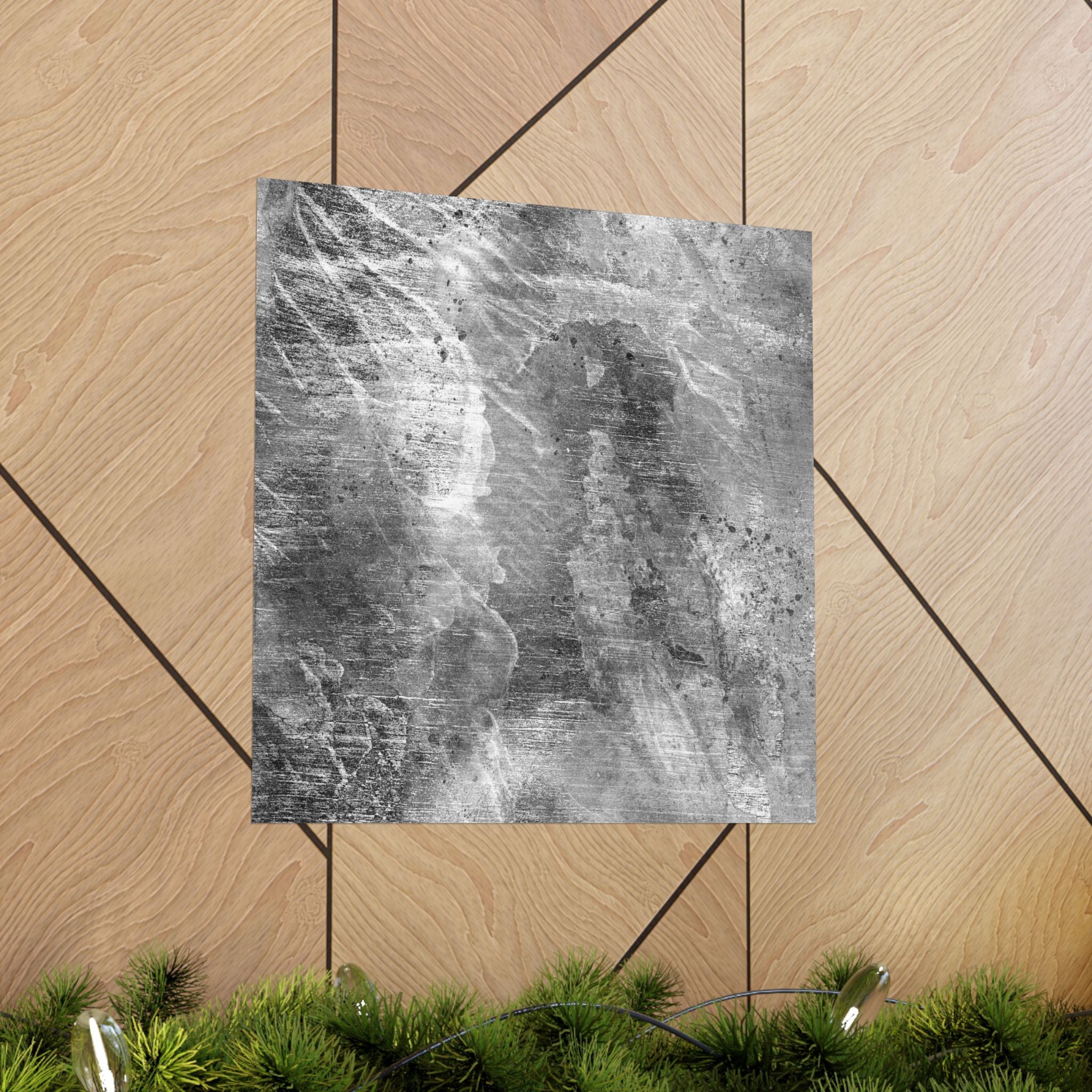 Square marble tile with a natural pattern on a wooden floor.