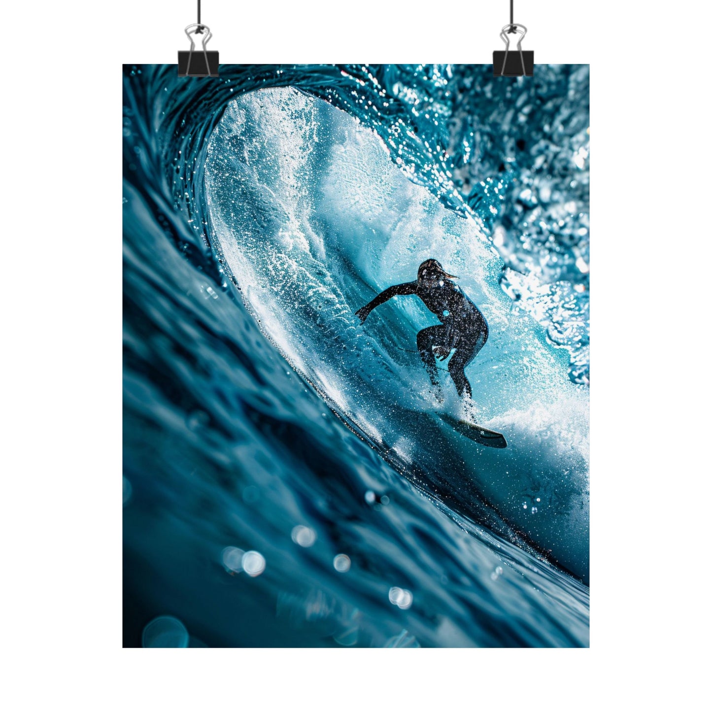 Surfer riding a large wave with a white wall of water.