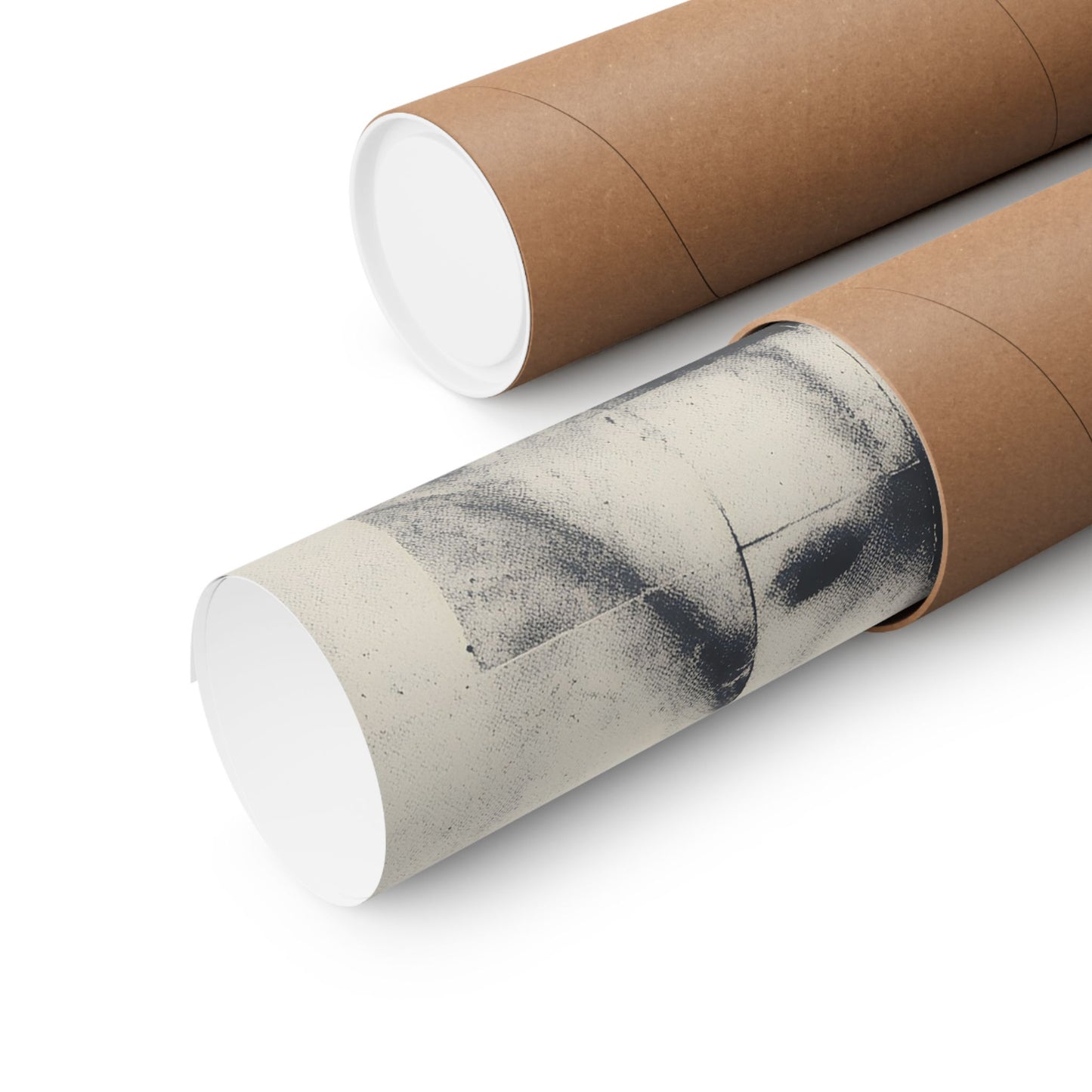 Two cardboard tubes with one featuring a textured design on a white background