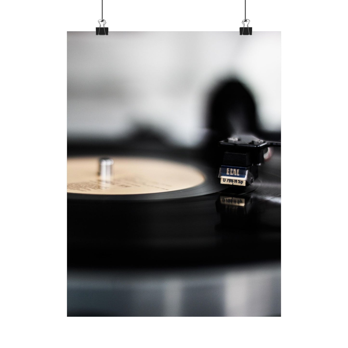 Vinyl record on a turntable with a blurred background