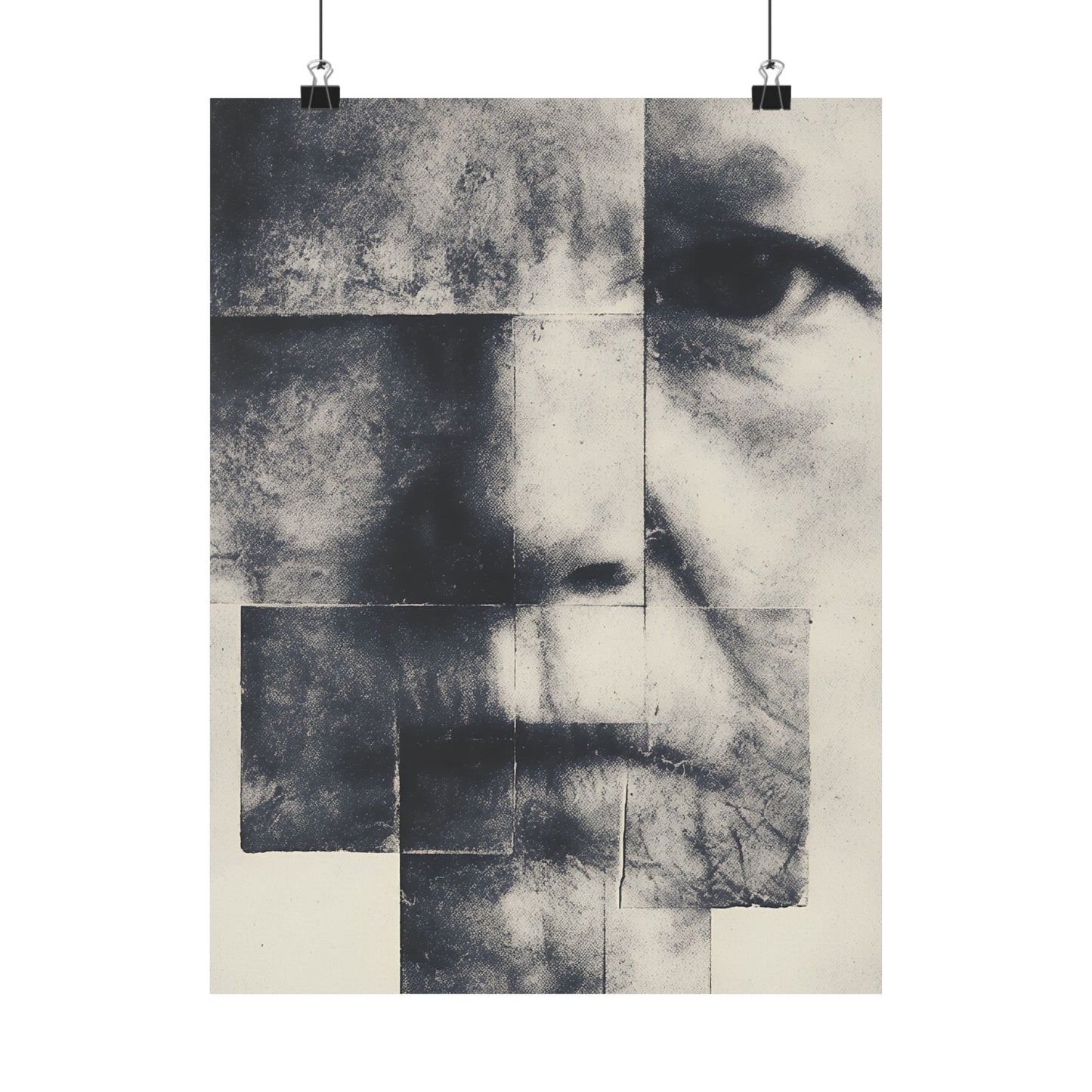 Abstract black and white artwork on a white background