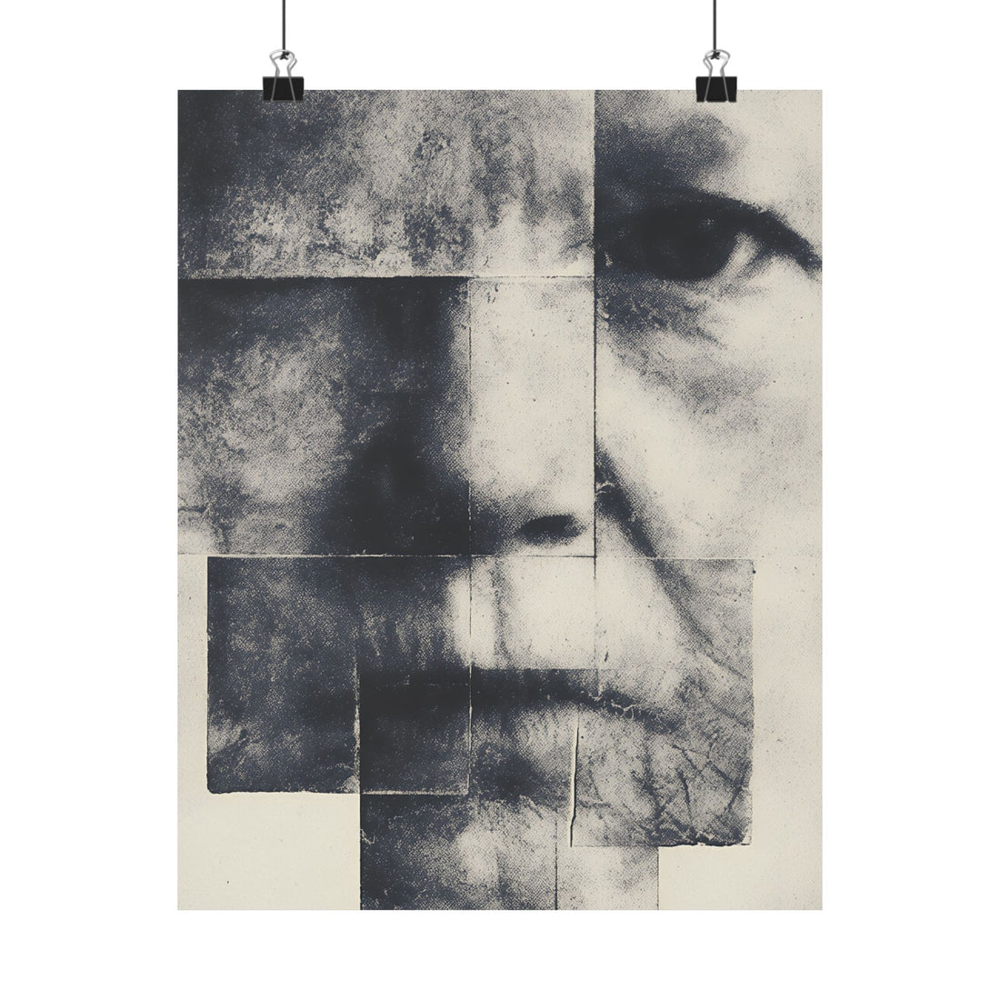 Abstract black and white artwork on a white background