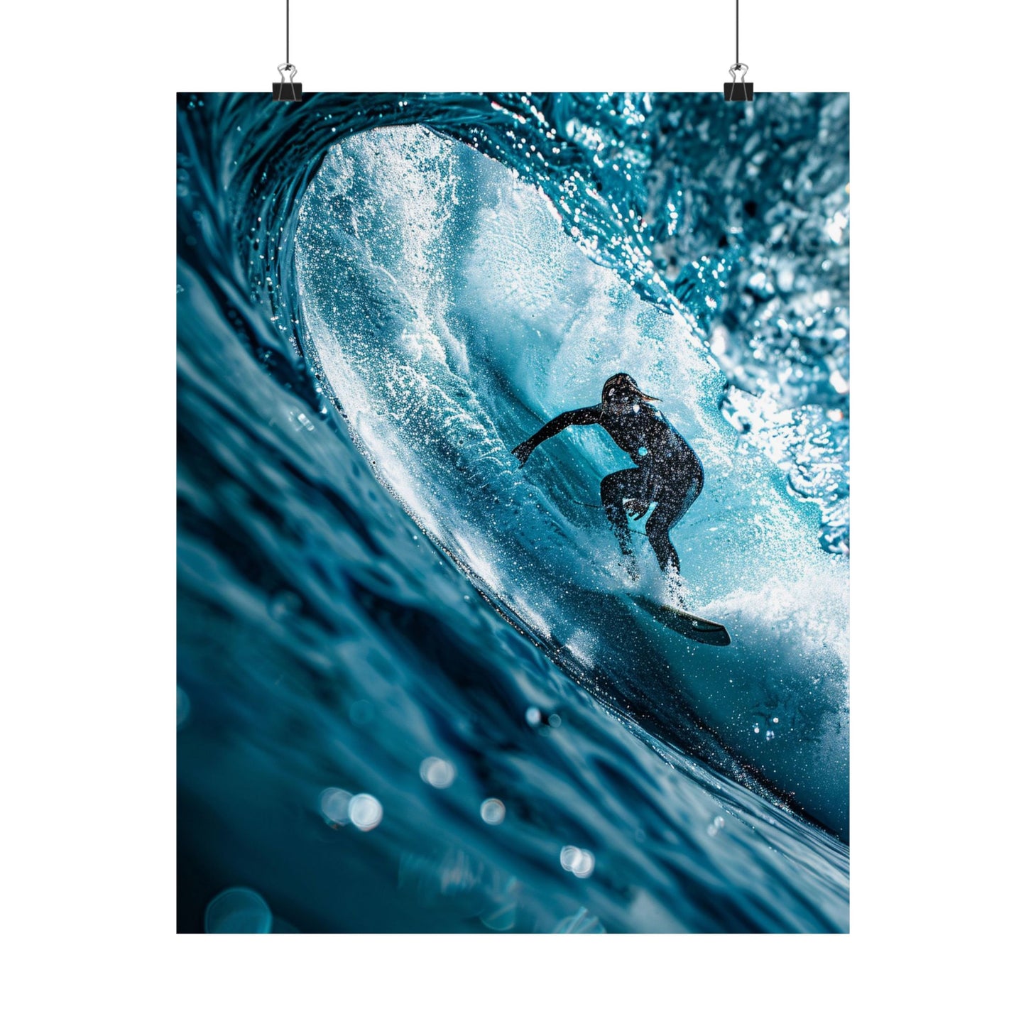 Surfer riding a large wave with a white wall of water