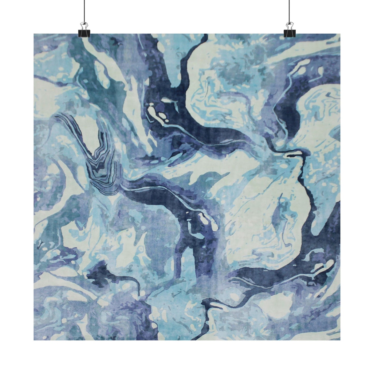 Abstract blue and white patterned fabric swatch