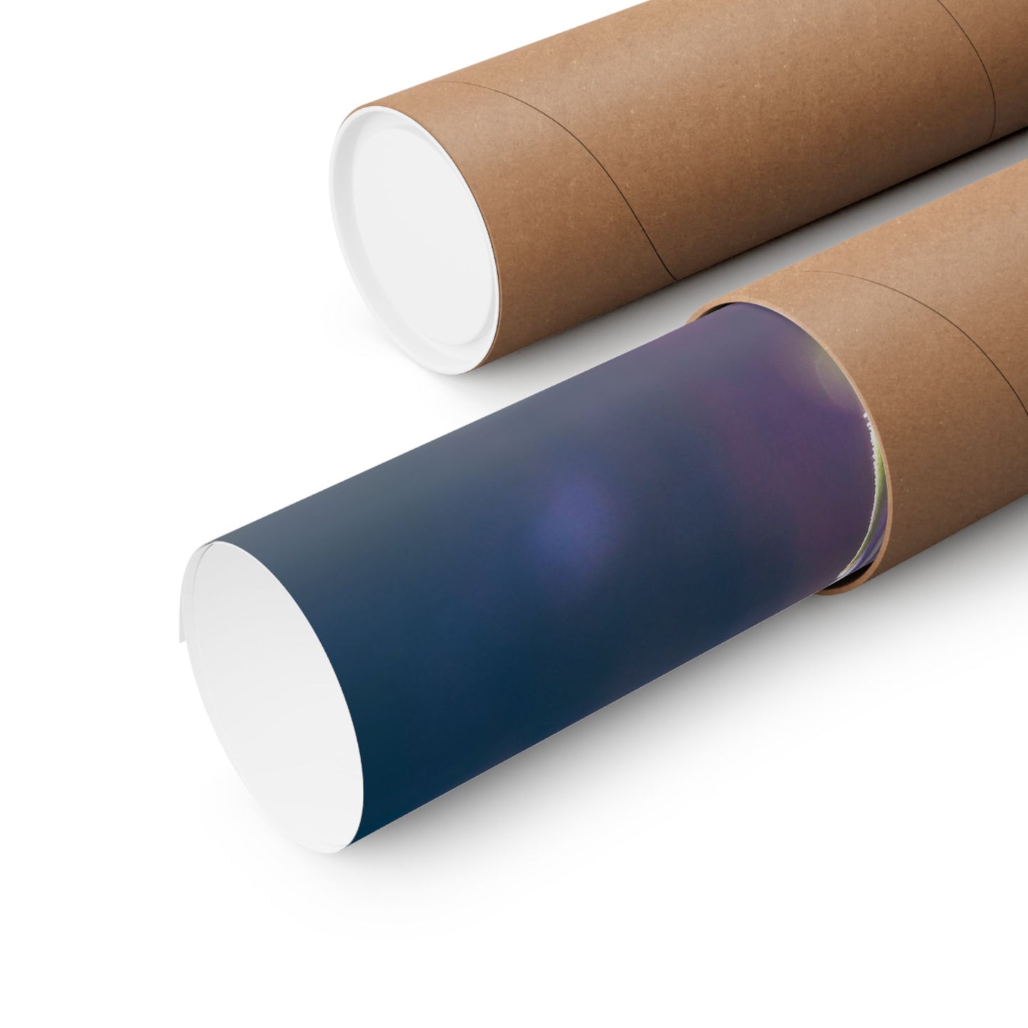 Two cardboard tubes with one partially covered by a blue and purple gradient