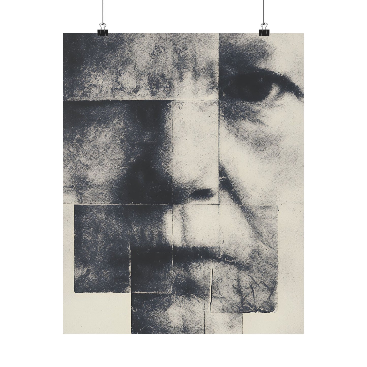 Abstract black and white artwork on a white background