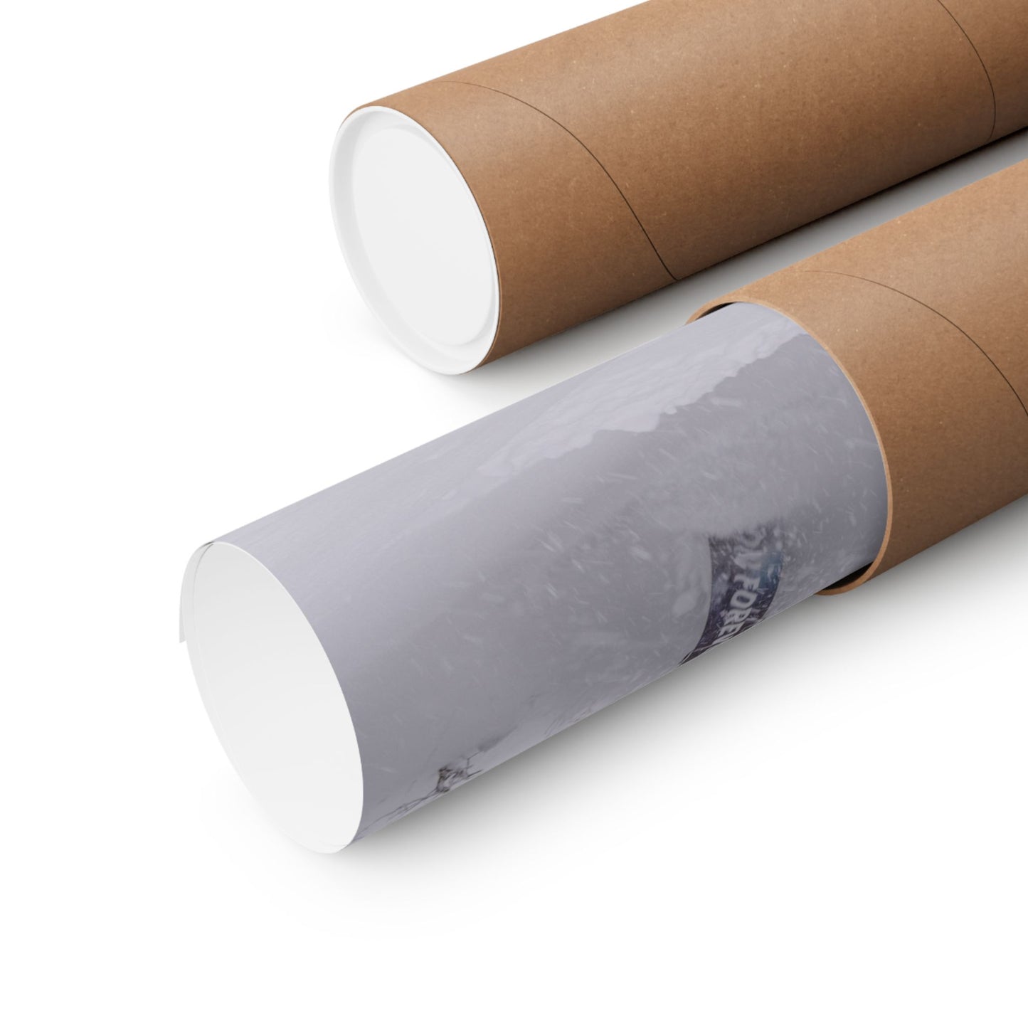 Two cardboard tubes, one brown and one gray, on a white background
