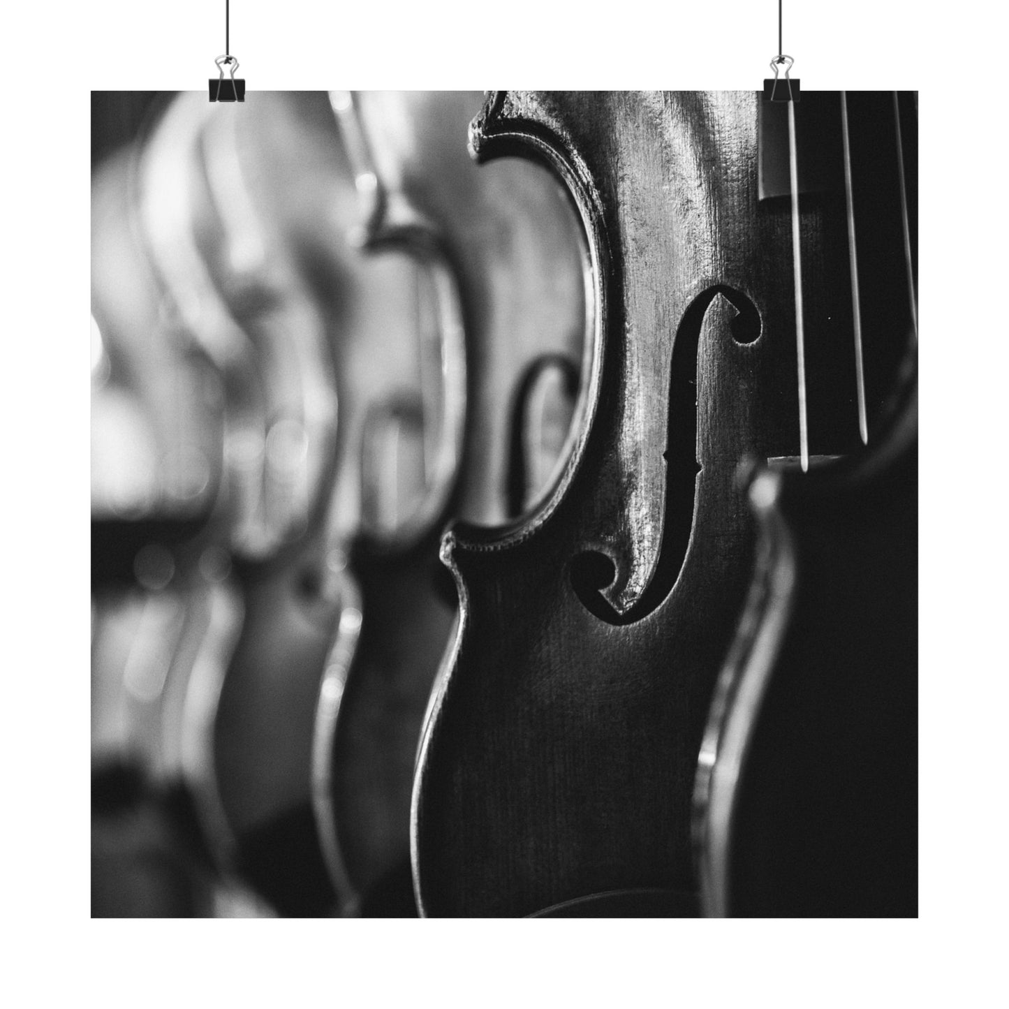 Close-up of a violin's f-hole with a blurred background