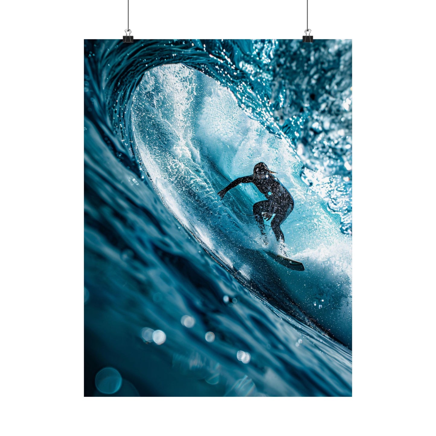 Surfer riding a large wave in the ocean