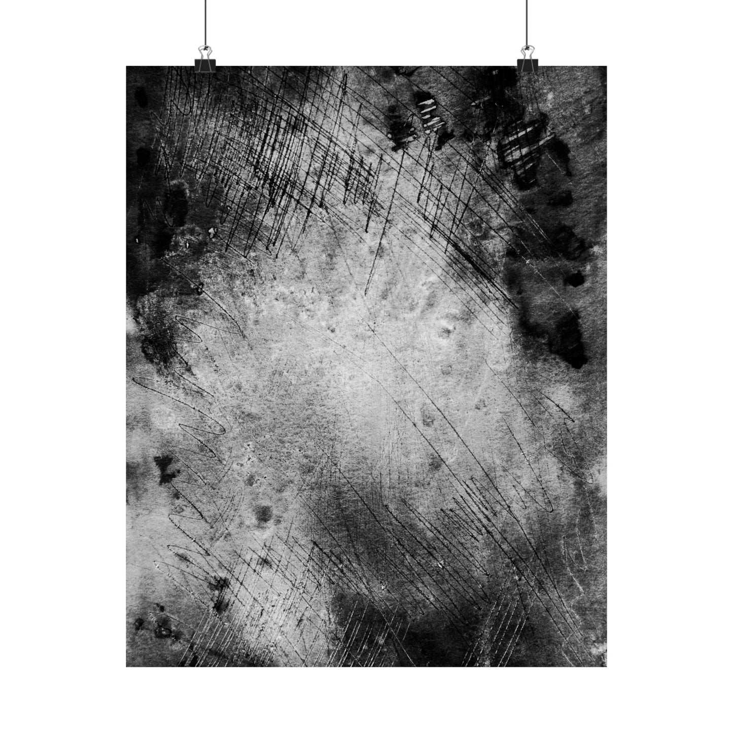 Black and white abstract art print with textured background
