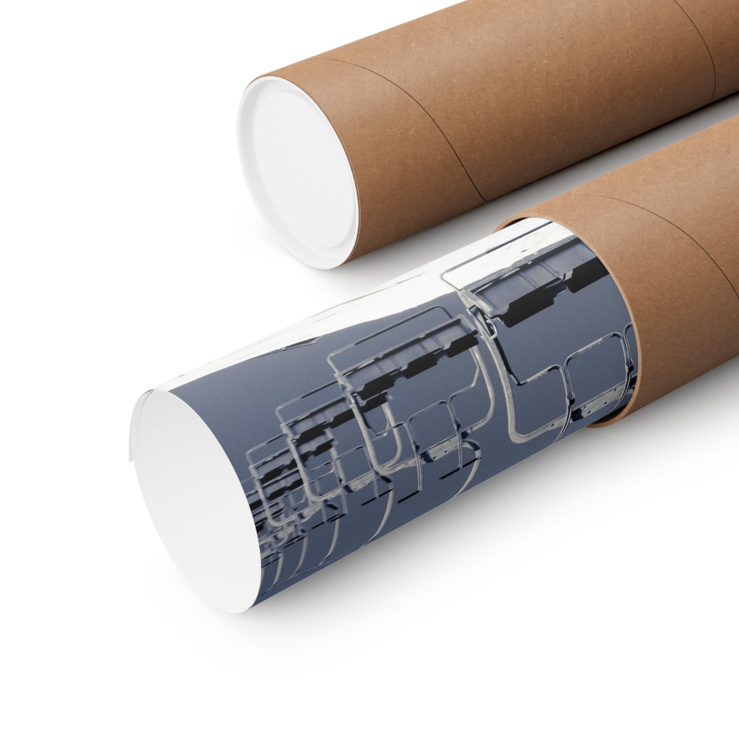Two cardboard tubes with one featuring a printed design on a white background