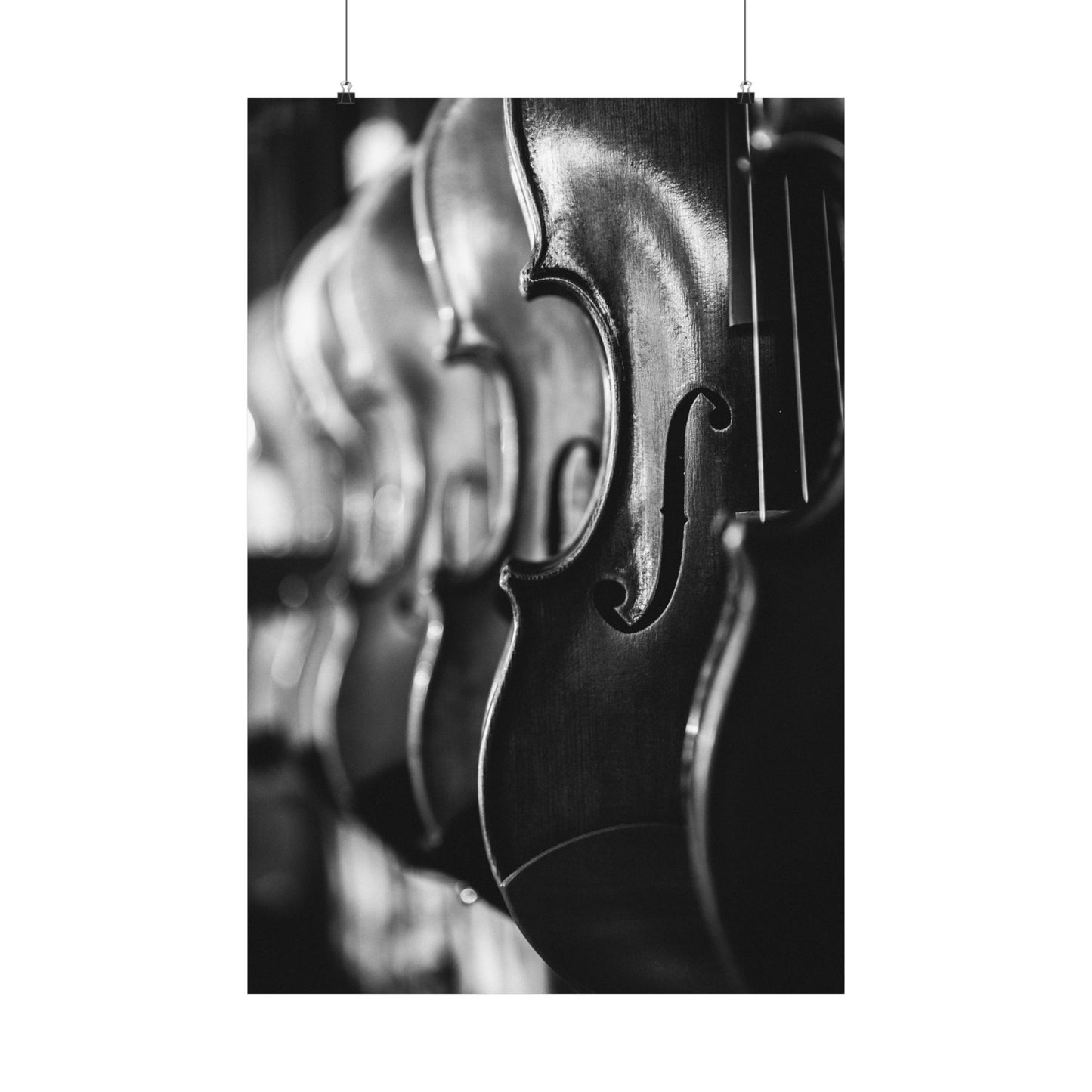 Close-up of a violin's f-hole with a blurred background