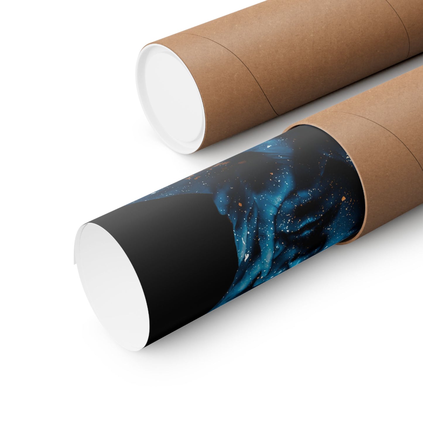 Roll of paper with a space-themed design on a white background