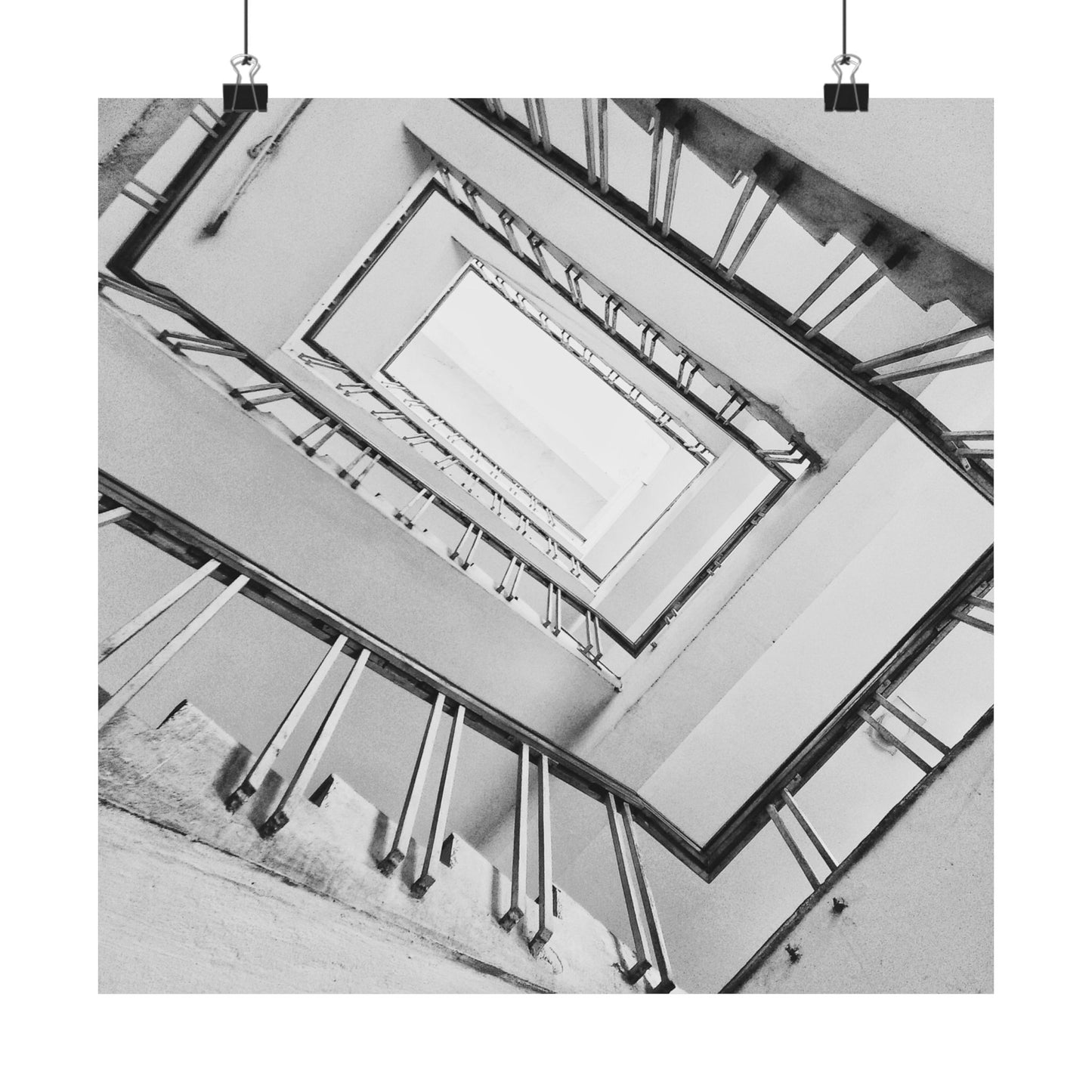 Black and white photo of a spiral staircase