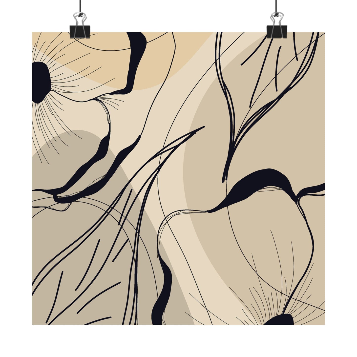 Abstract design with black lines on a beige background