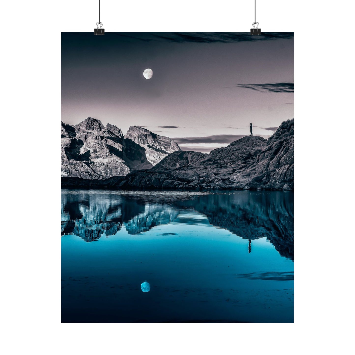 Mountain landscape with a lake and moon reflection