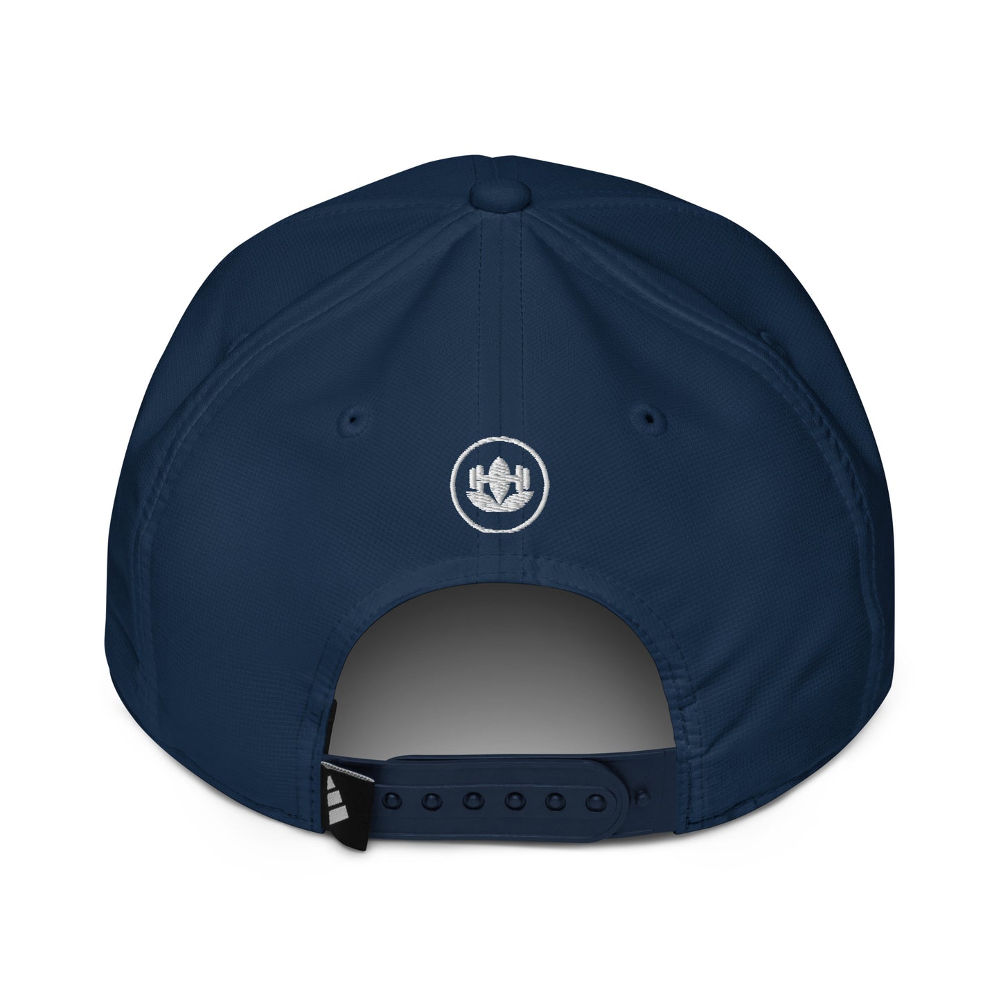 Navy blue cap with a logo on the back against a white background