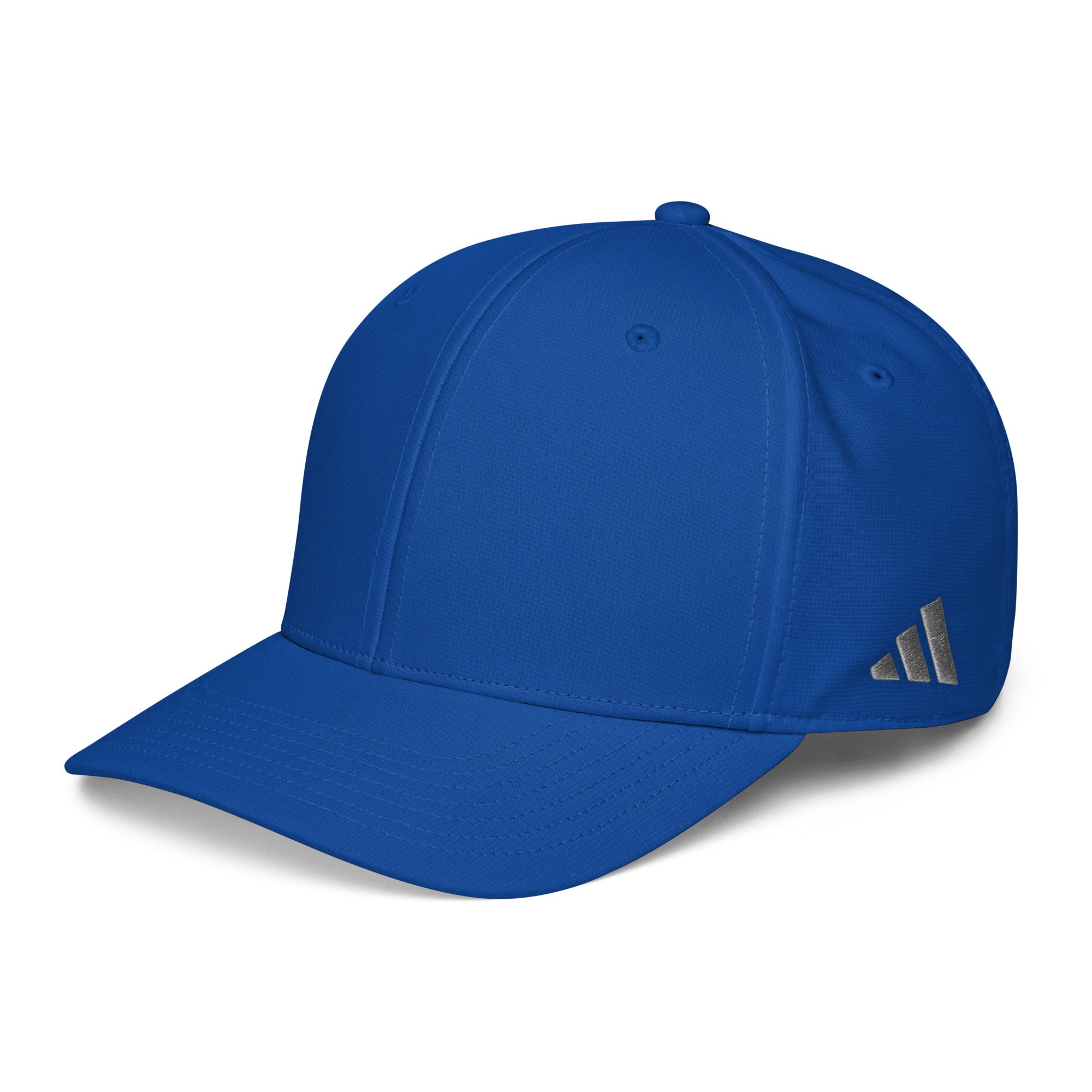 Blue cap with Adidas logo on a white background