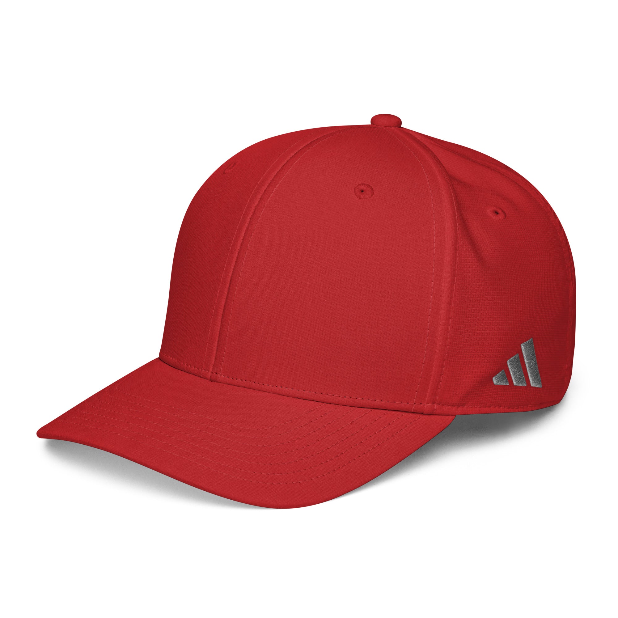 Red baseball cap with Adidas logo on a white background