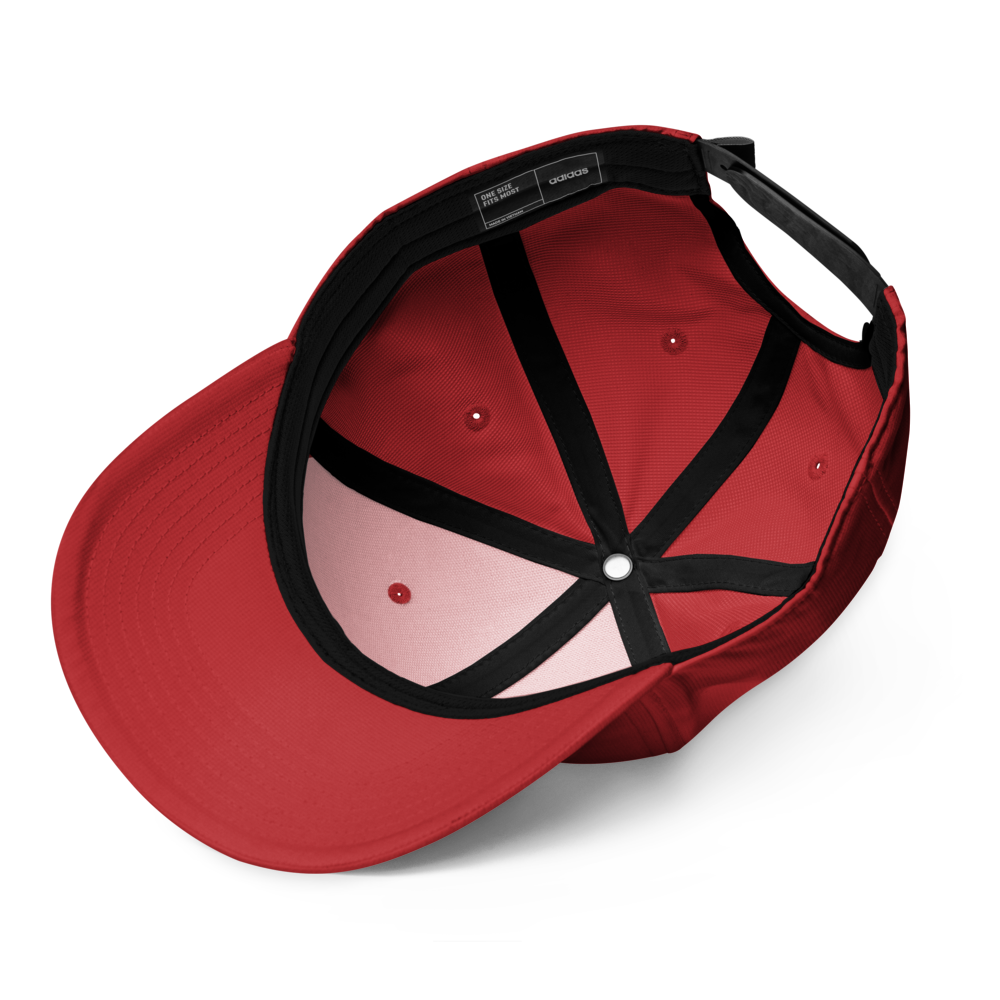 Red cap with black interior and strap on a white background