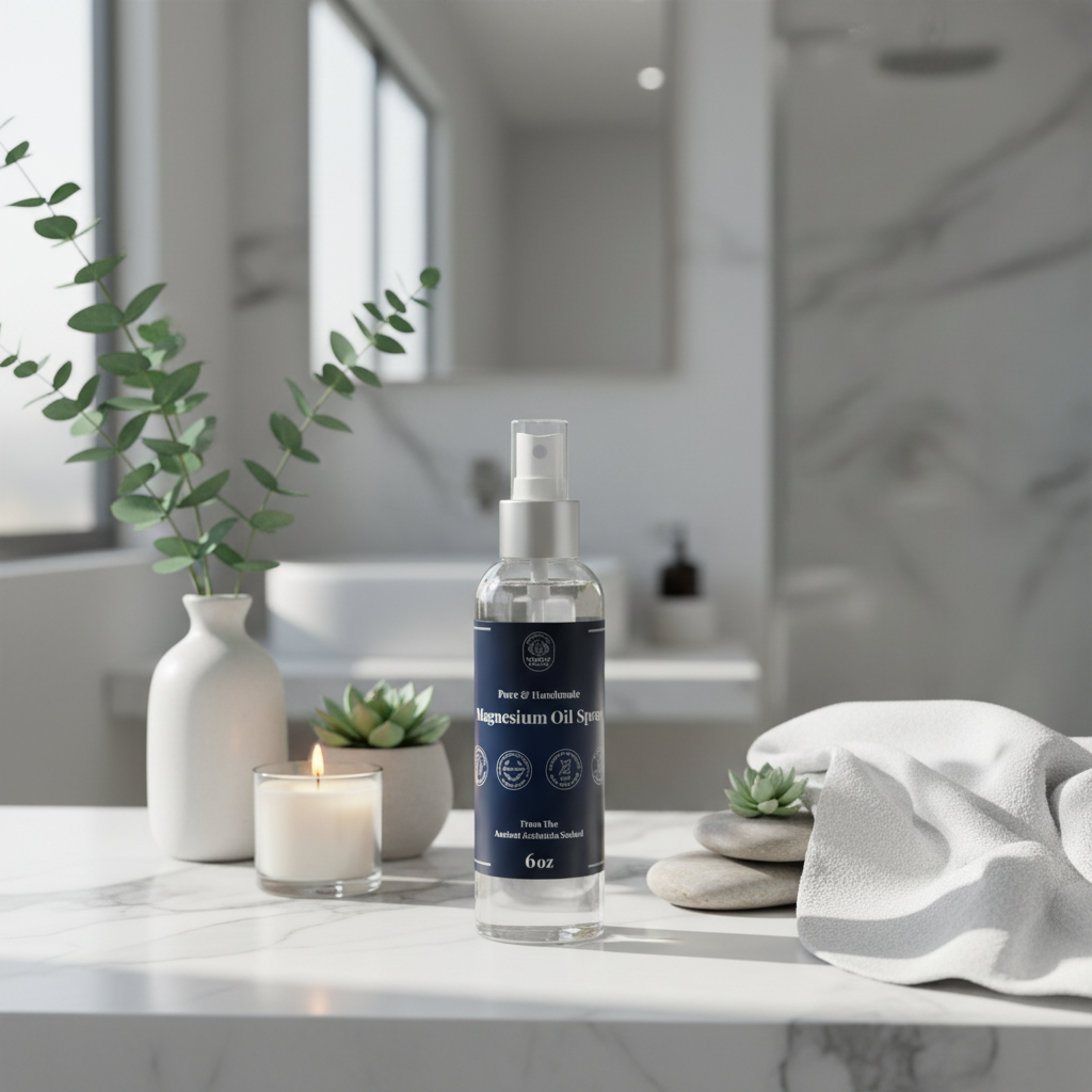 Magnesium Oil Spray on Bathroom Counter