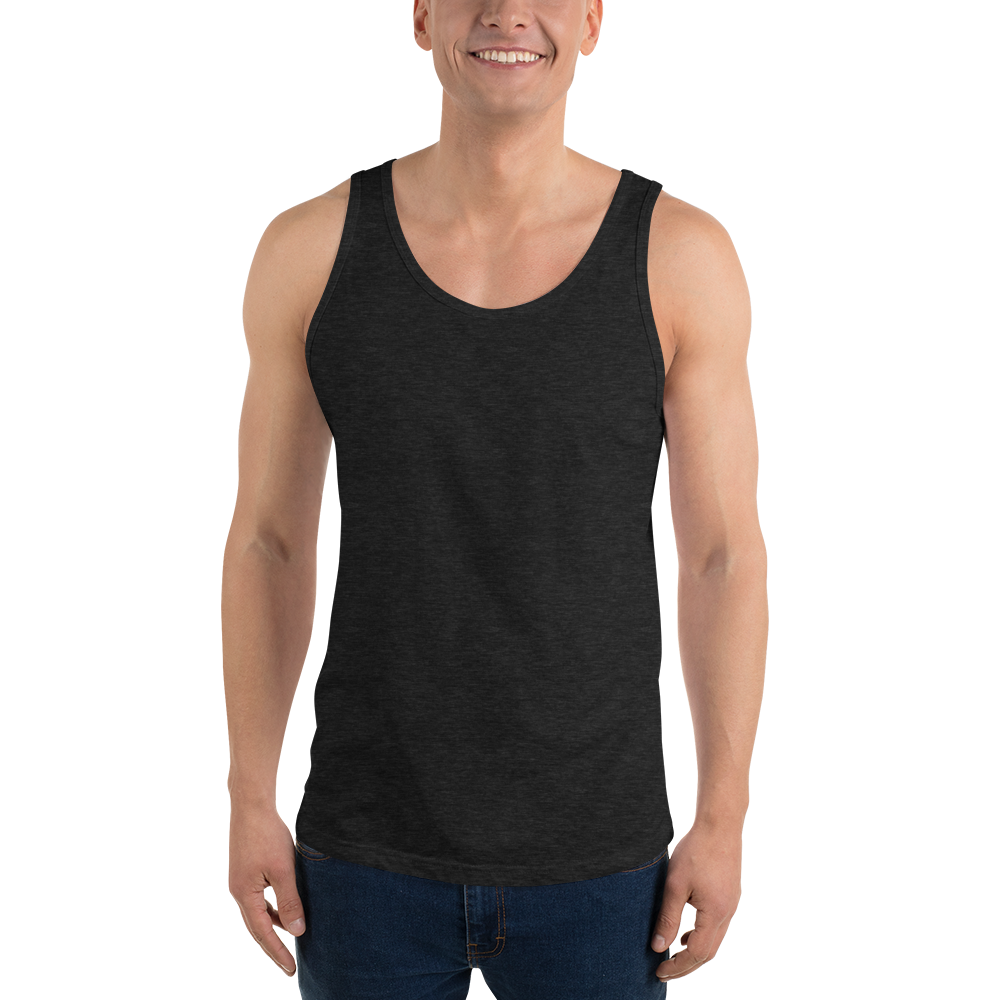 Man wearing a black tank top on a white background