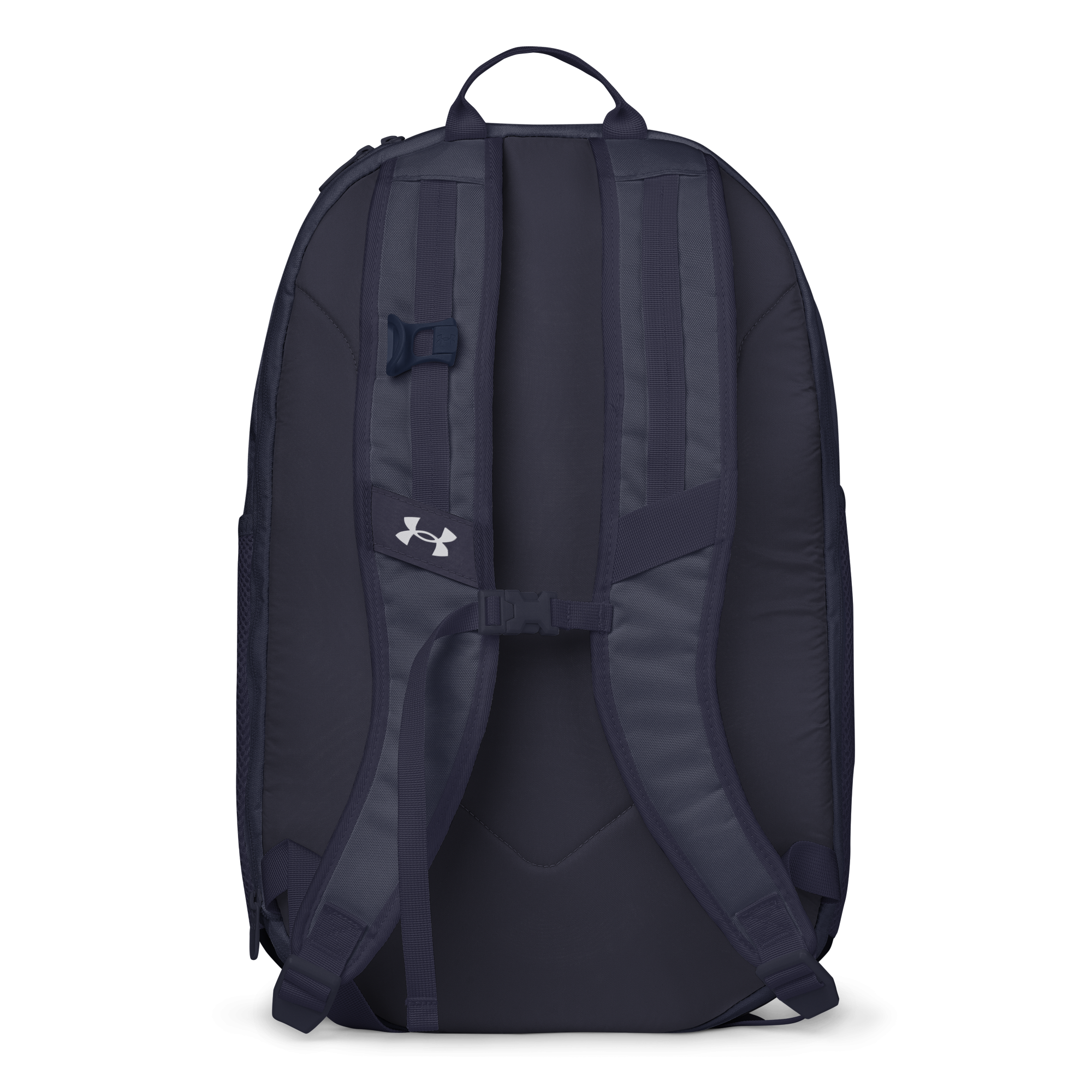 Navy backpack with Under Armour logo on a white background