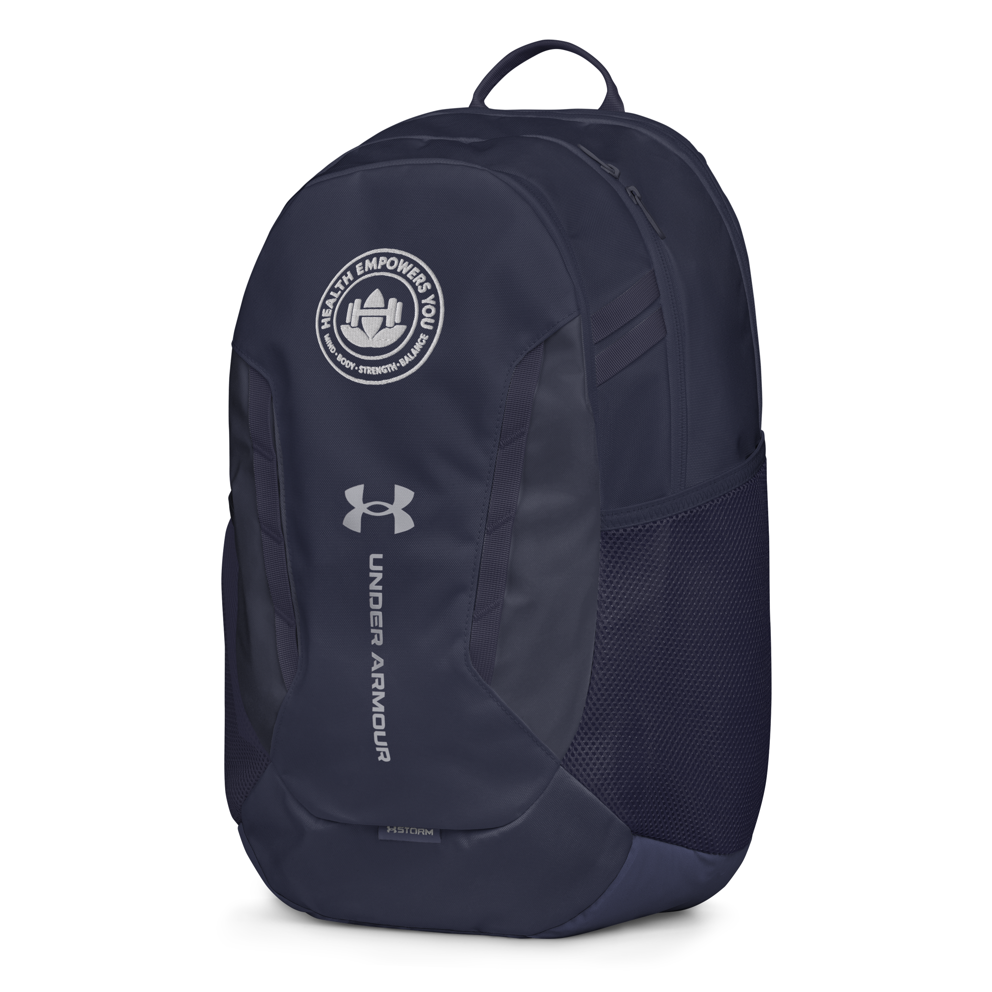 Navy blue backpack with Under Armour logo on a white background