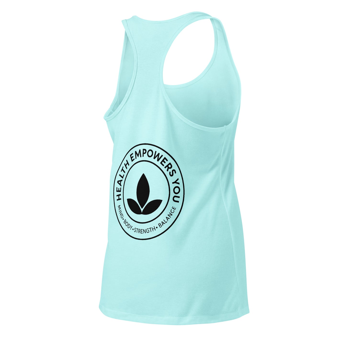 Light blue tank top with 'Health Empowers You' logo on a white background