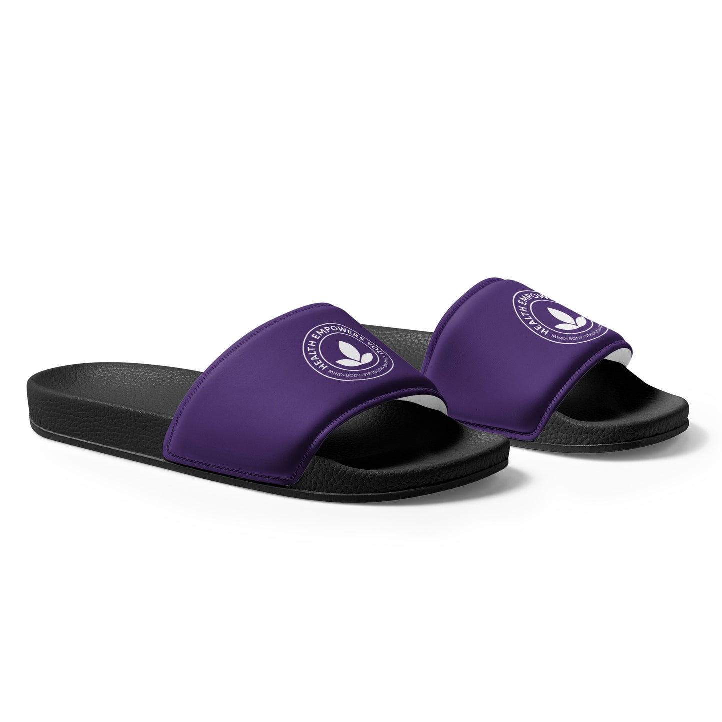 Purple and black slides with a logo on a white background