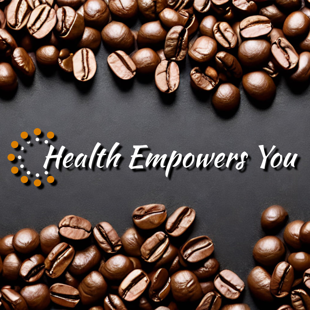 Health Empowers You Logo with coffee beans around it