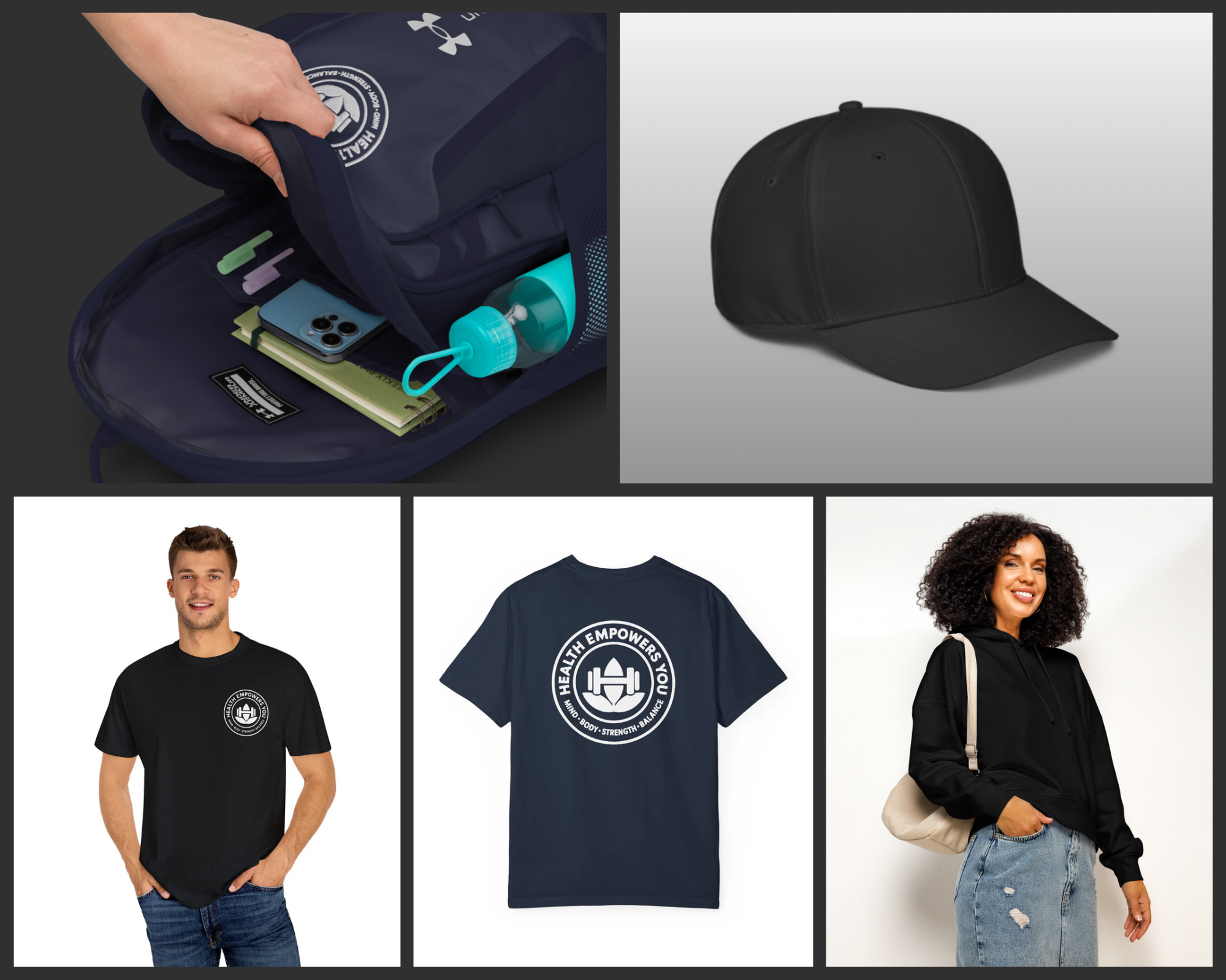 Empowerfit organic cotton activewear collection including motivational workout tees and sustainable hoodies