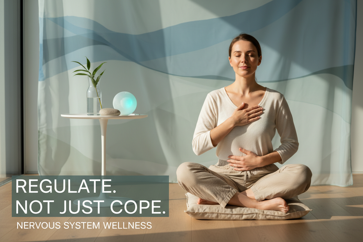  Person in calm grounded state showing nervous system health and regulation beyond stress management