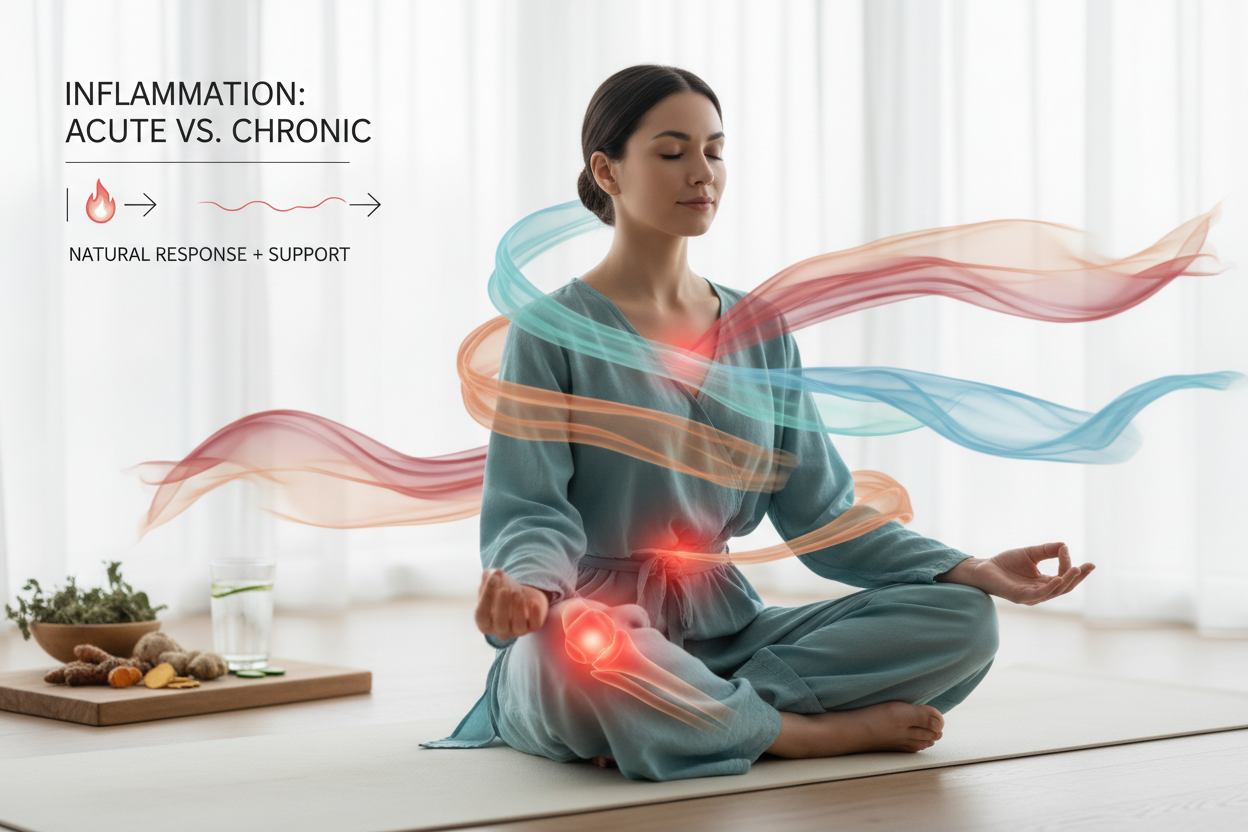 Person in healthy state showing inflammation as natural immune response and healing process