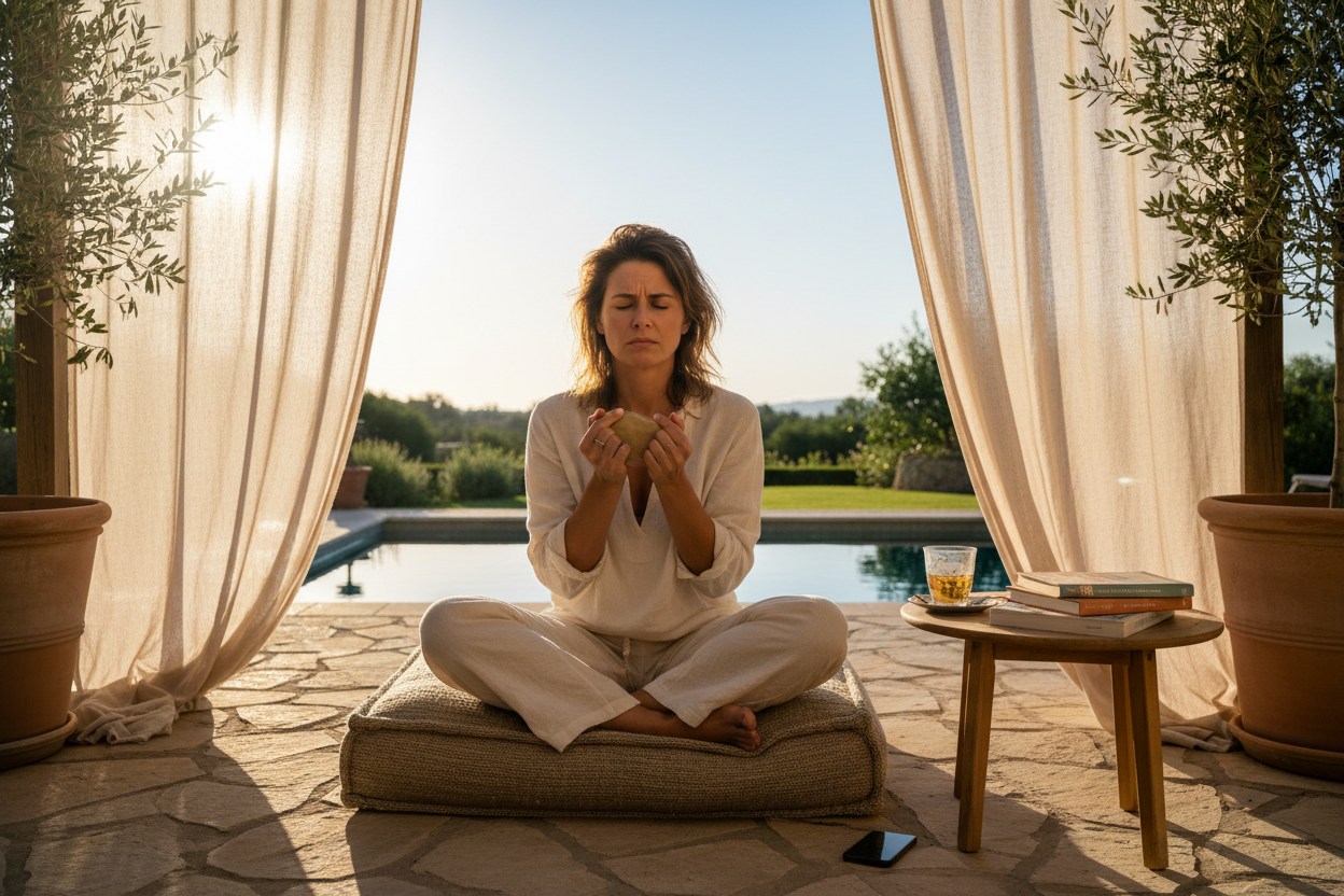 Person struggling to relax in summer despite beautiful weather showing why relaxation feels harder than ever