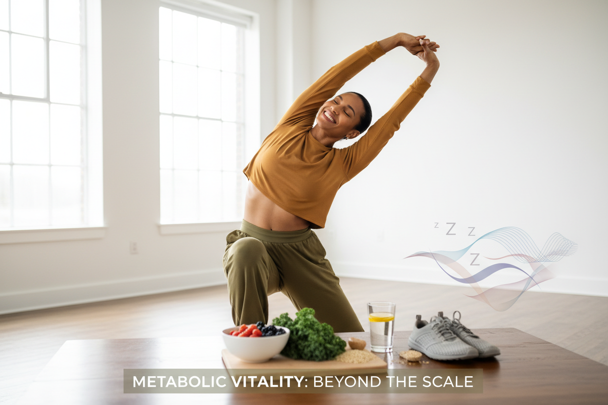 Person with health and vitality showing metabolic health as energy production and function beyond weight or body size