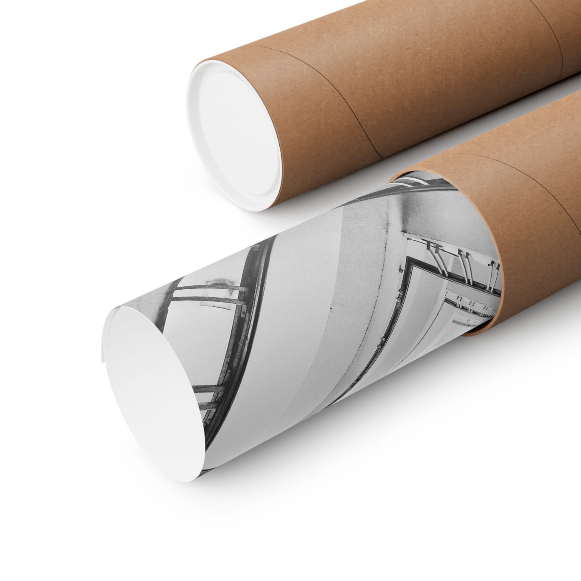 Roll of paper with architectural drawing on a white background