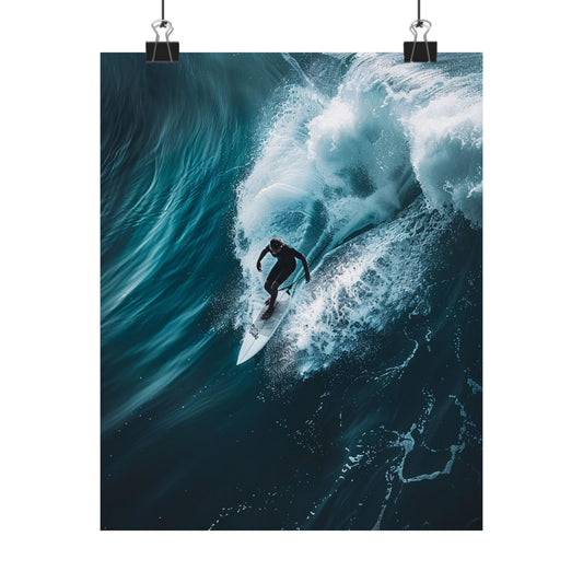 Surfer riding a large wave in the ocean